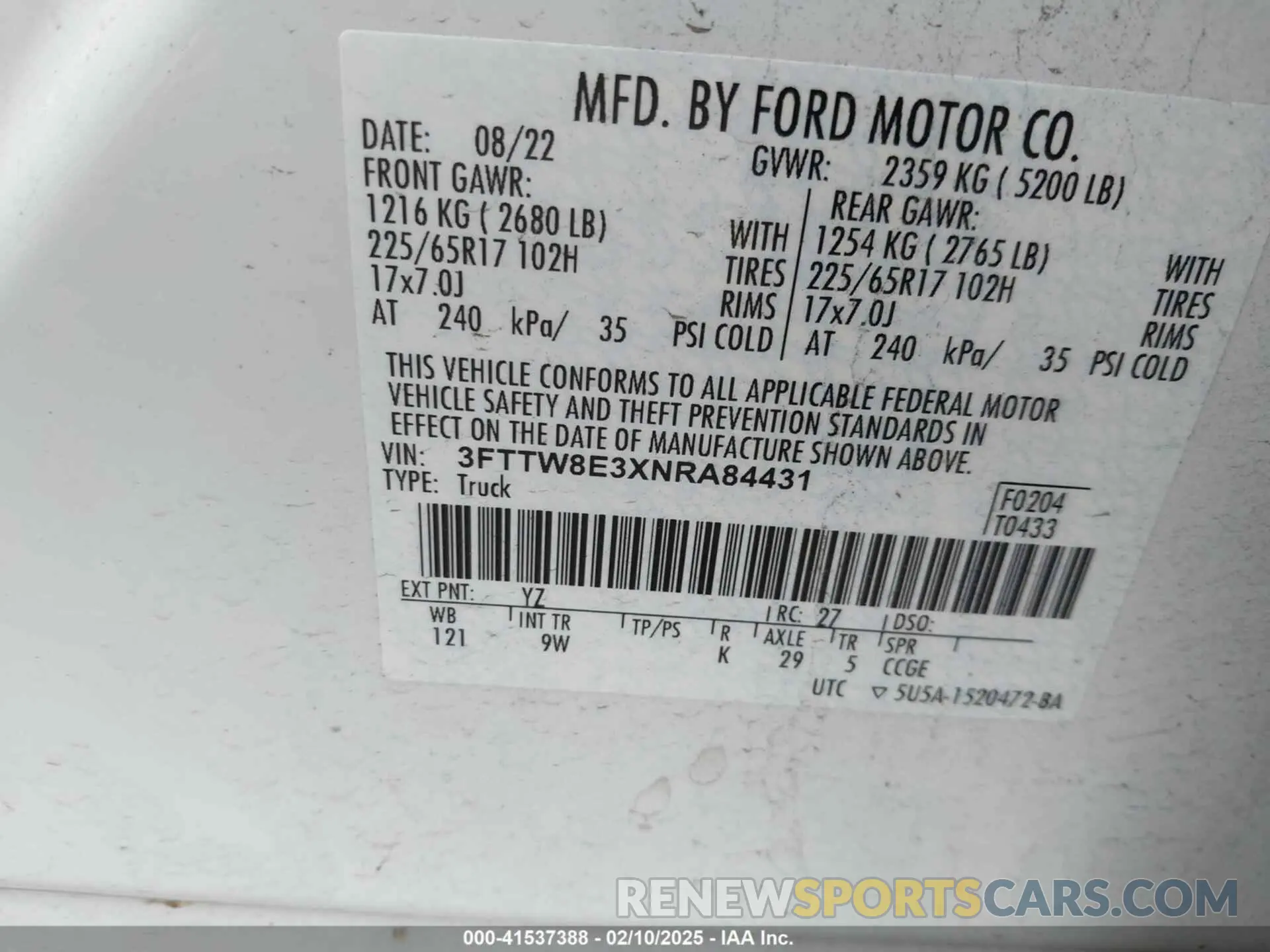 9 Photograph of a damaged car 3FTTW8E3XNRA84431 FORD MAVERICK 2022