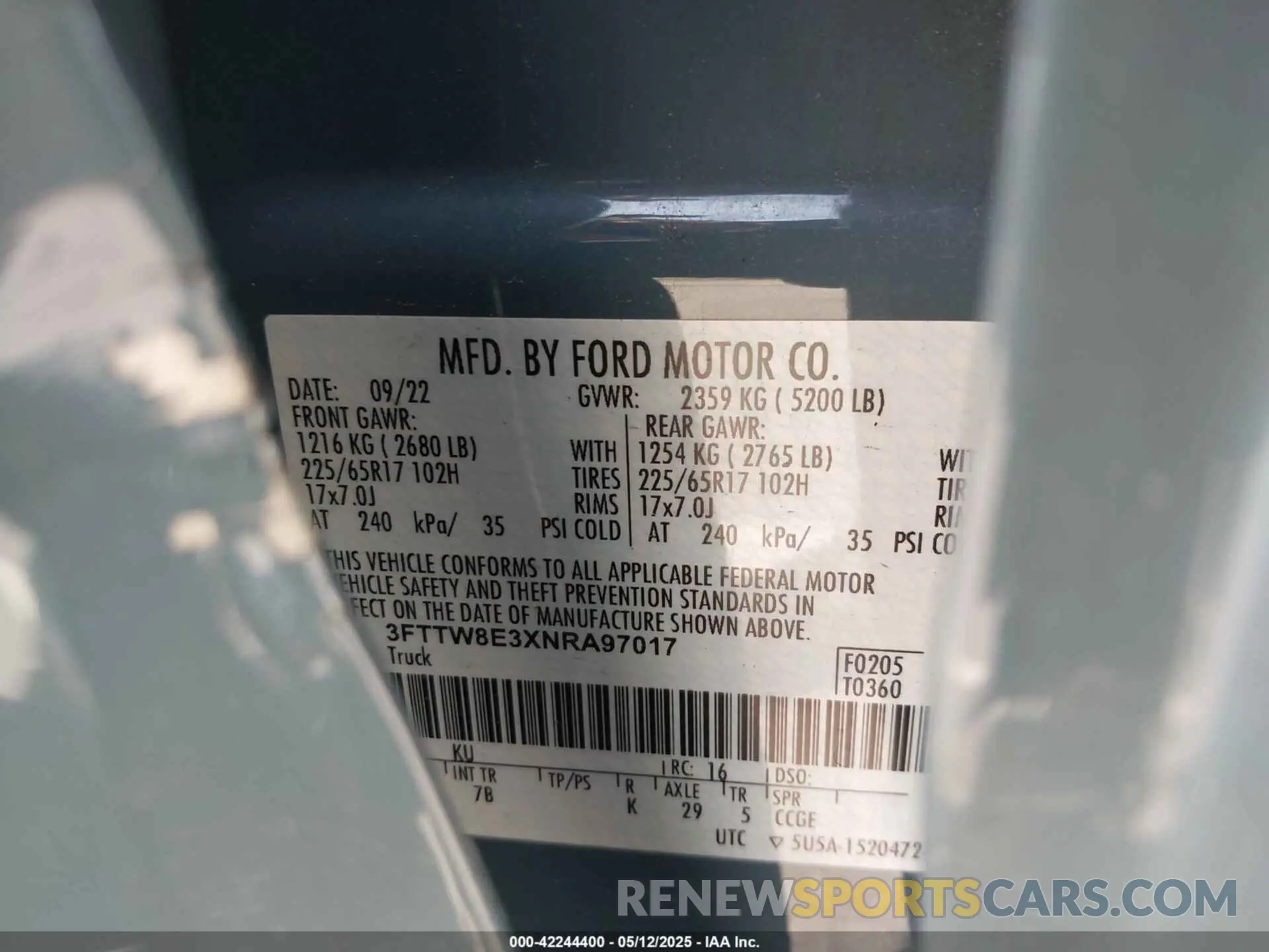 9 Photograph of a damaged car 3FTTW8E3XNRA97017 FORD MAVERICK 2022