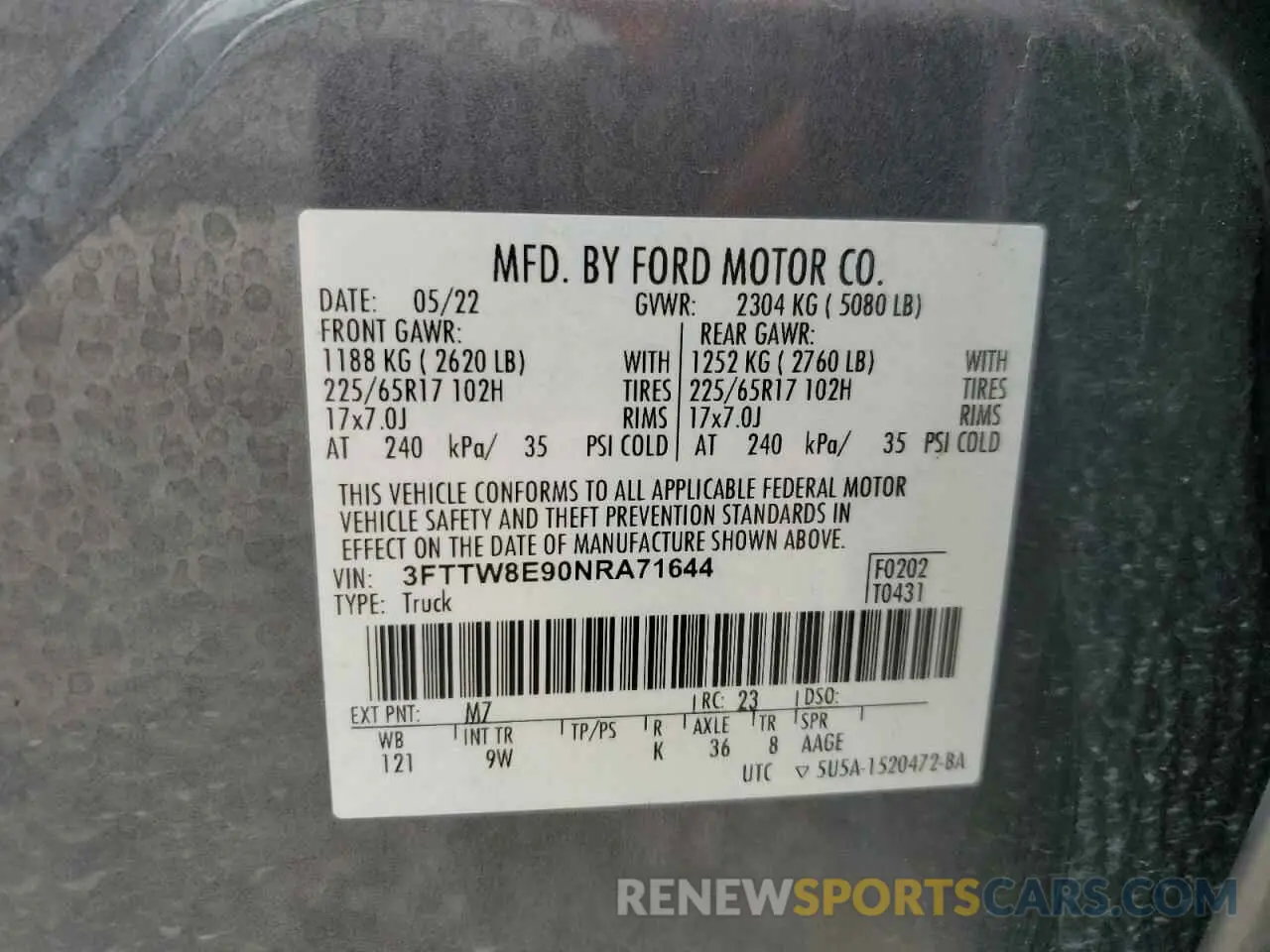 12 Фотография поврежденного автомобиля 3FTTW8E90NRA71644 FORD MAVERICK 2022