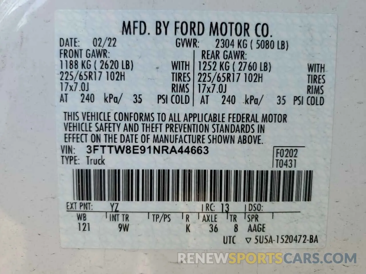 12 Photograph of a damaged car 3FTTW8E91NRA44663 FORD MAVERICK 2022