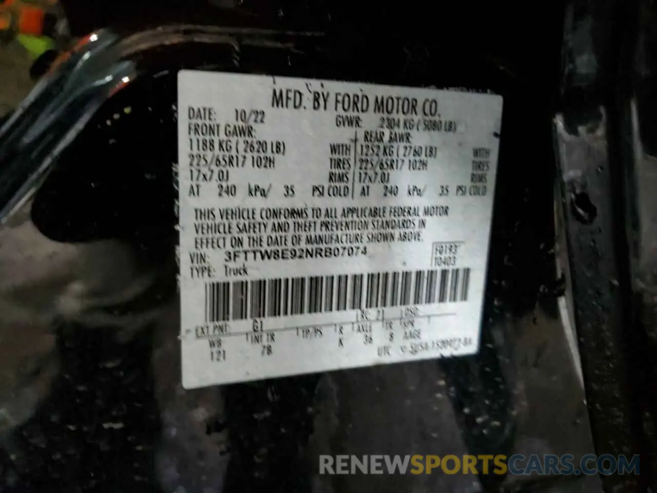 12 Photograph of a damaged car 3FTTW8E92NRB07074 FORD MAVERICK 2022