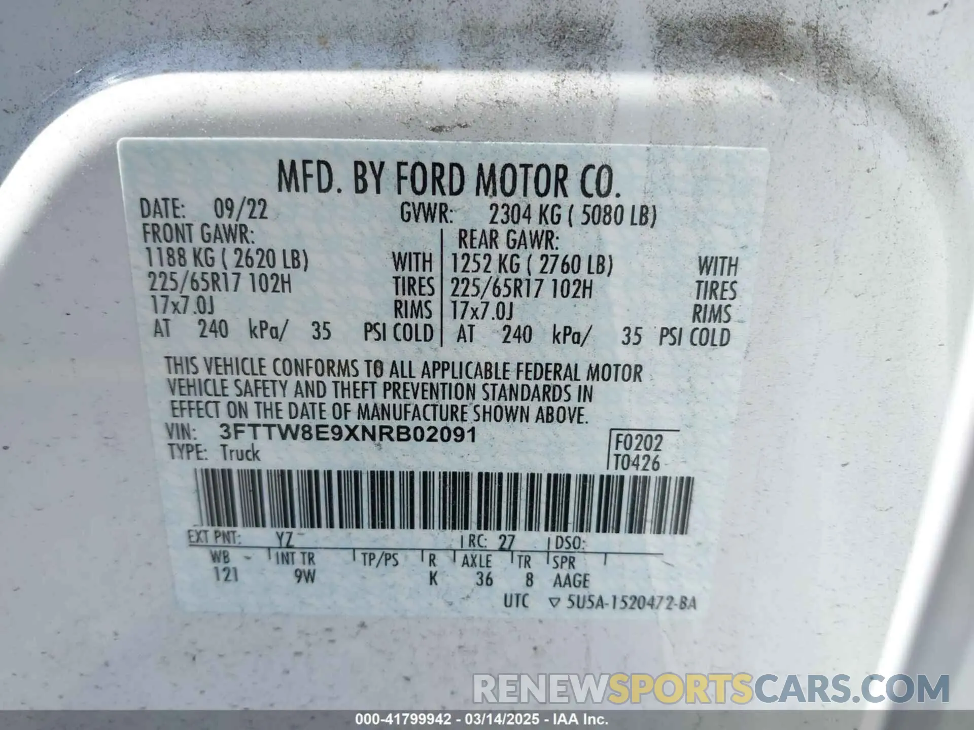 9 Photograph of a damaged car 3FTTW8E9XNRB02091 FORD MAVERICK 2022