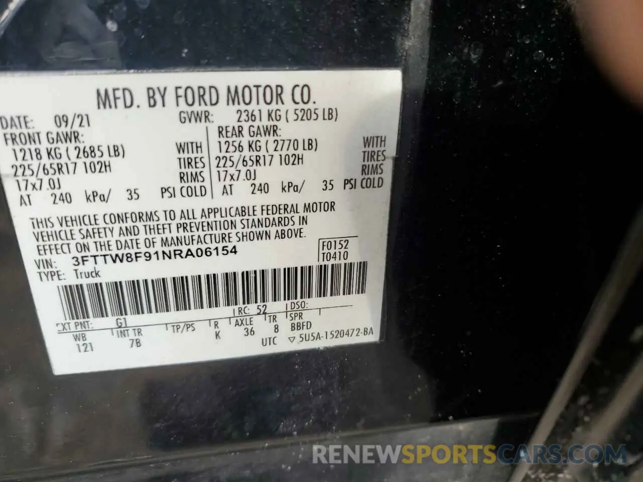 14 Фотография поврежденного автомобиля 3FTTW8F91NRA06154 FORD MAVERICK 2022