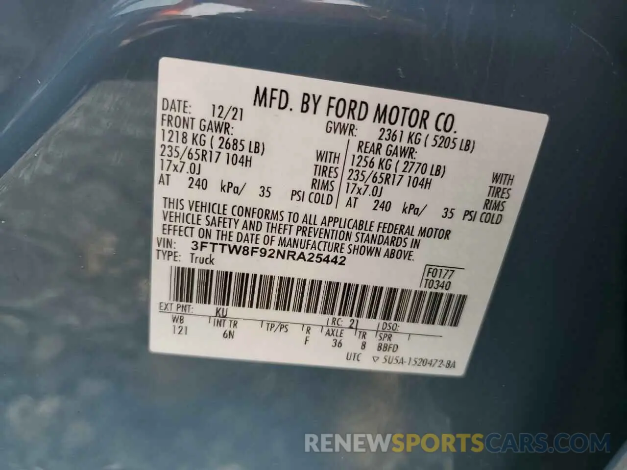 12 Фотография поврежденного автомобиля 3FTTW8F92NRA25442 FORD MAVERICK 2022