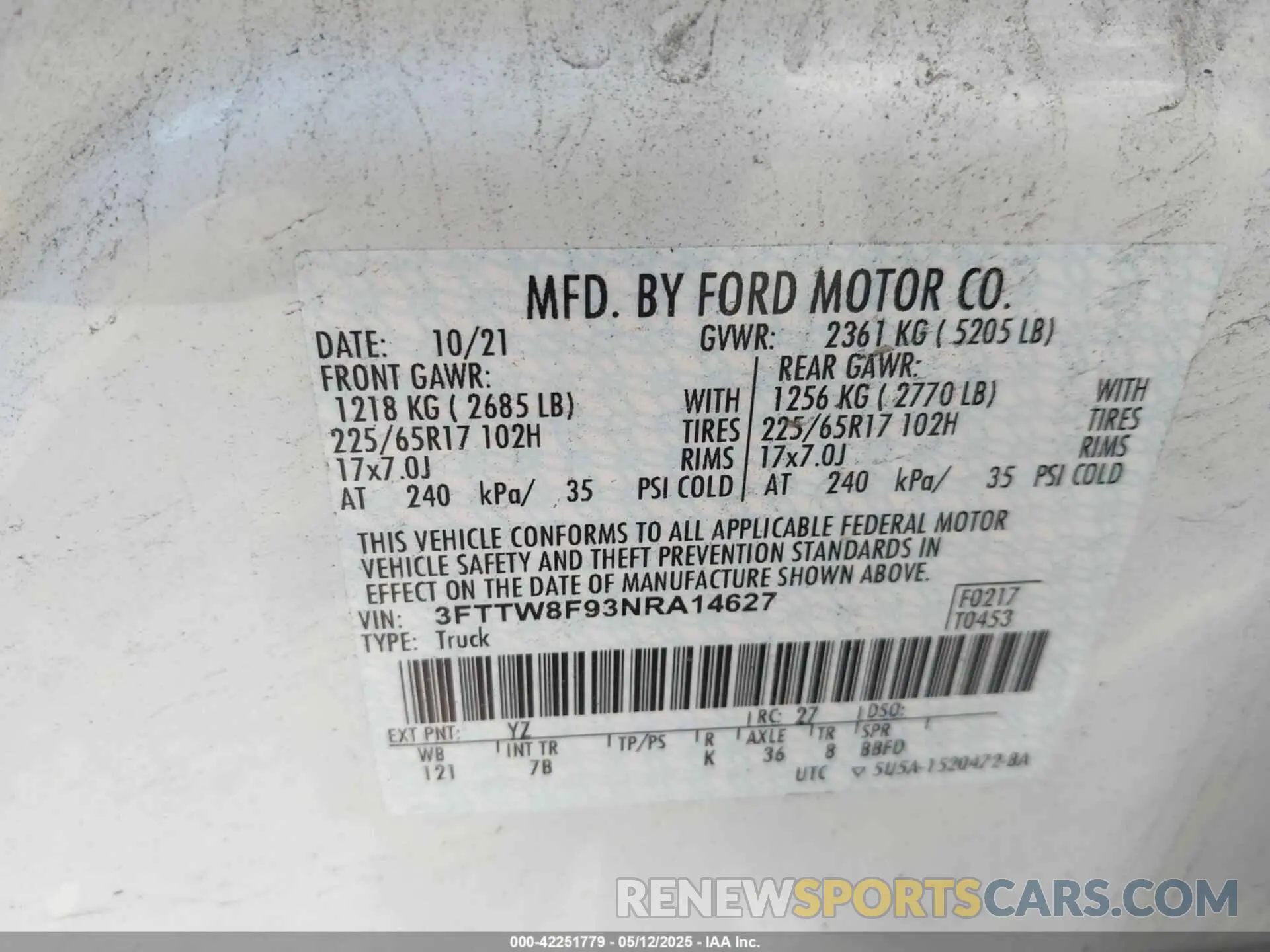 9 Фотография поврежденного автомобиля 3FTTW8F93NRA14627 FORD MAVERICK 2022
