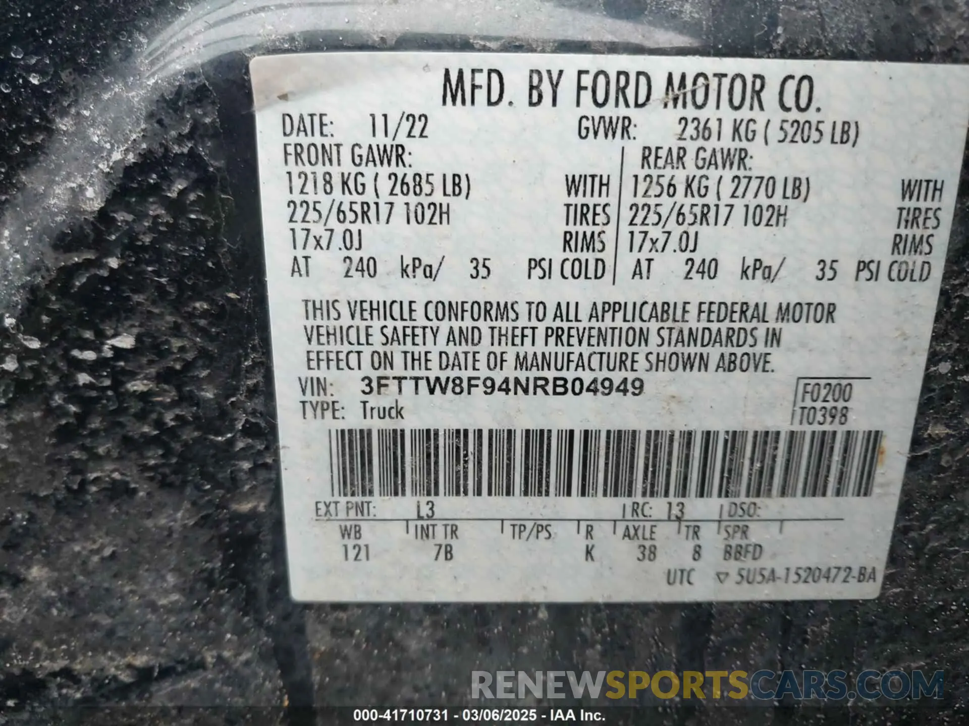 9 Фотография поврежденного автомобиля 3FTTW8F94NRB04949 FORD MAVERICK 2022