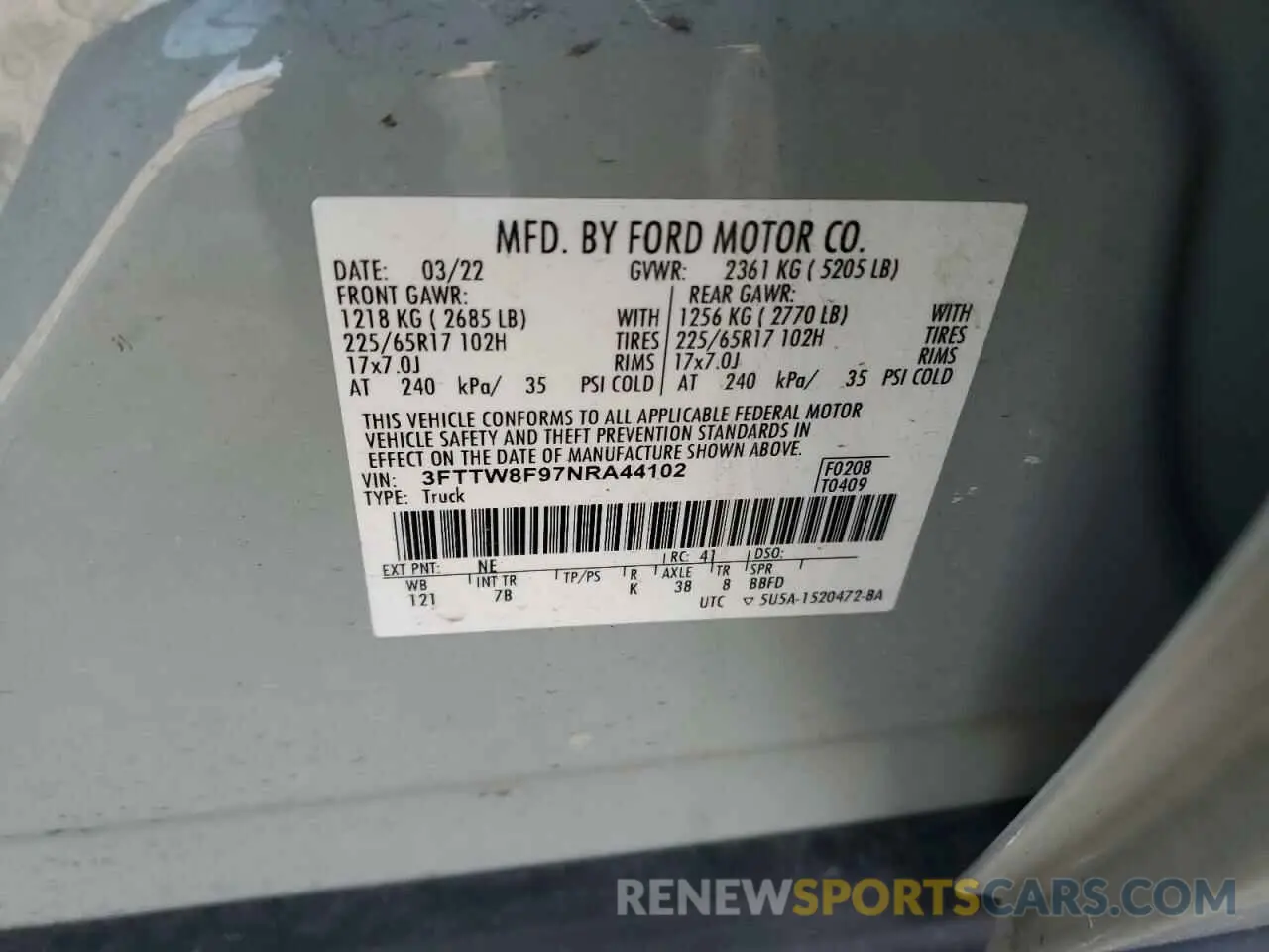 12 Photograph of a damaged car 3FTTW8F97NRA44102 FORD MAVERICK 2022