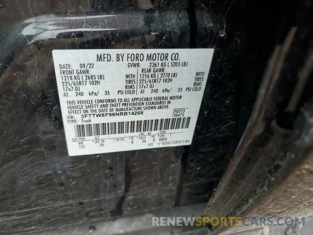 12 Фотография поврежденного автомобиля 3FTTW8F98NRB14268 FORD MAVERICK 2022