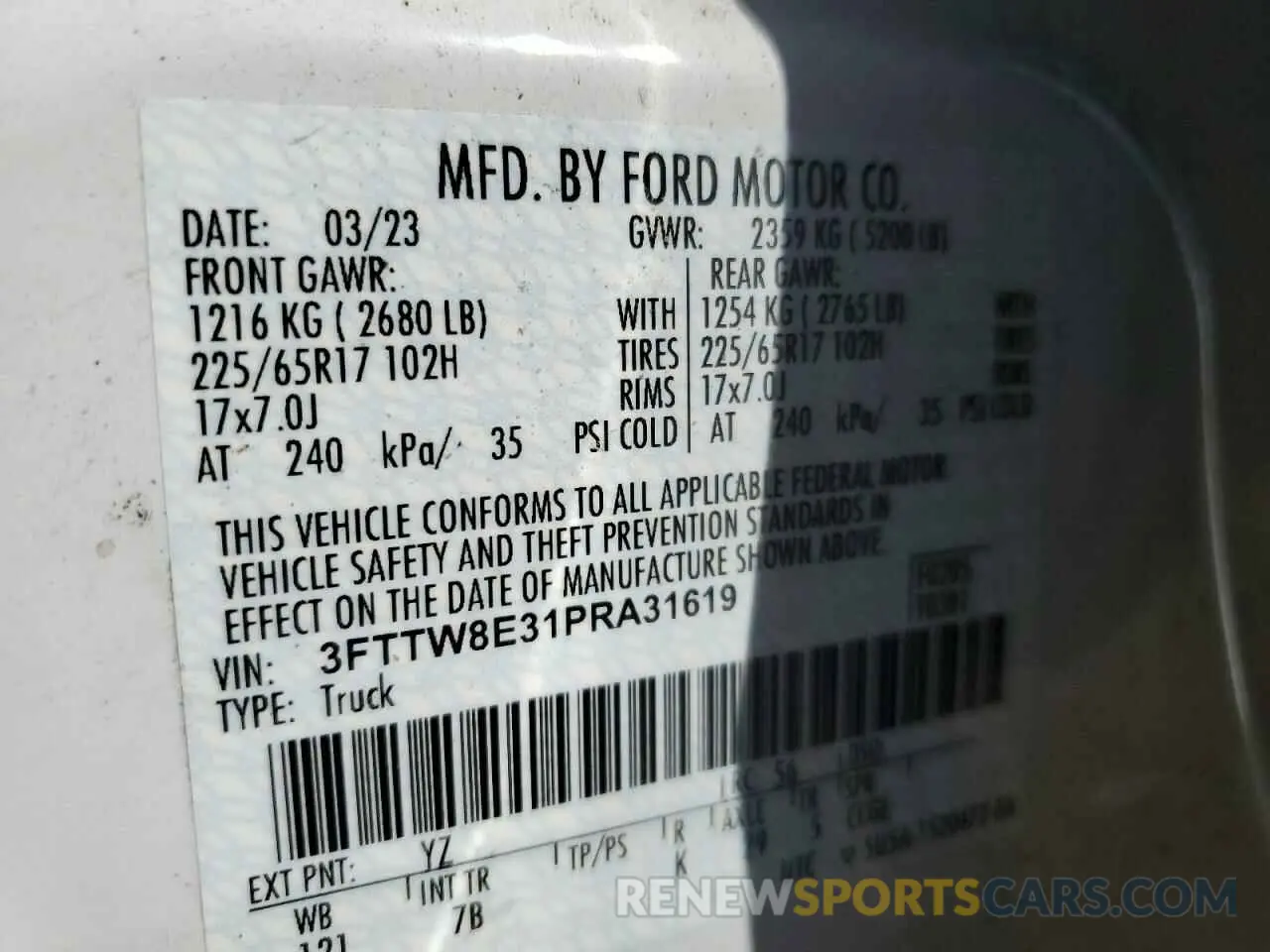 12 Фотография поврежденного автомобиля 3FTTW8E31PRA31619 FORD MAVERICK 2023