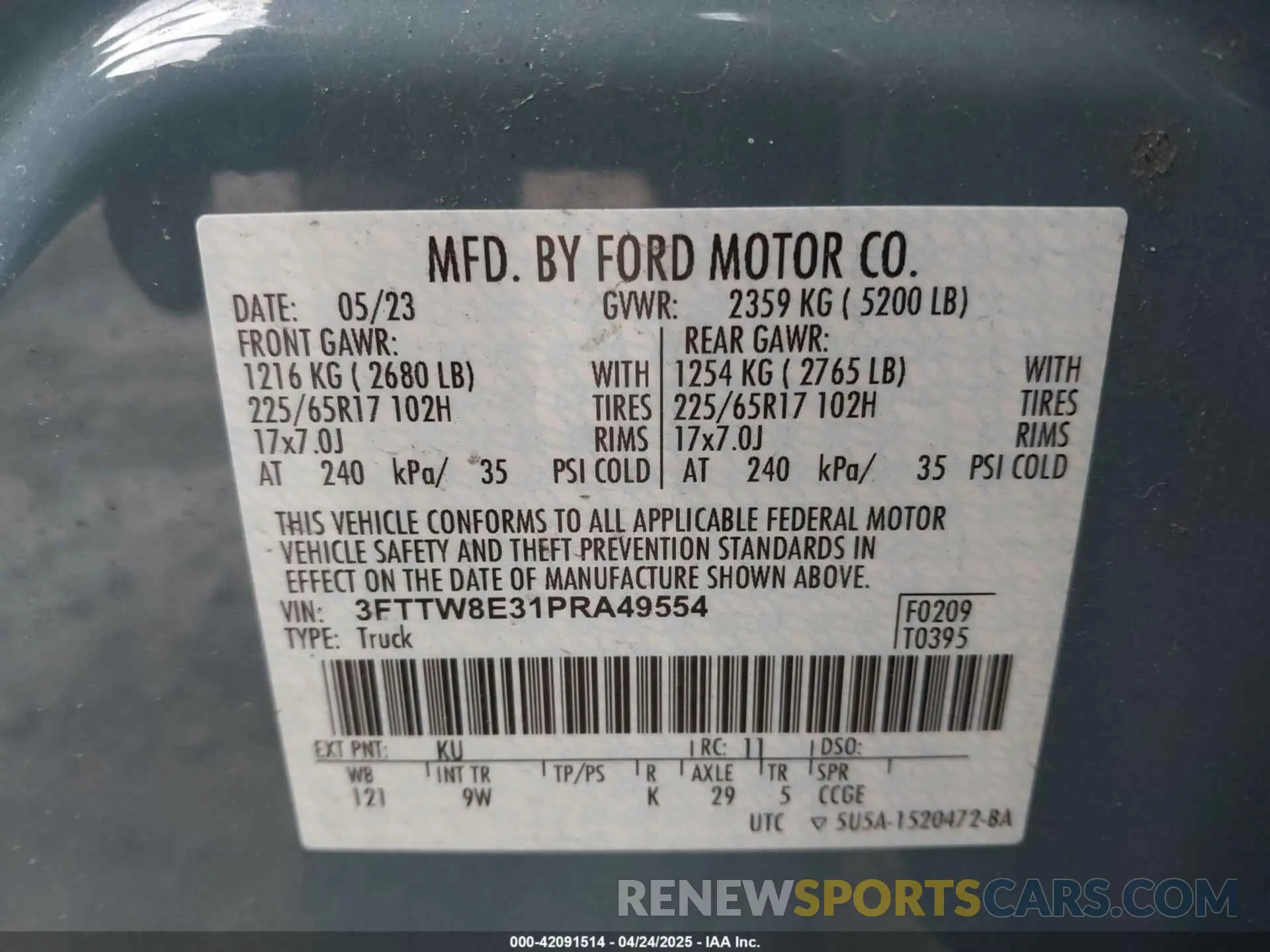 9 Photograph of a damaged car 3FTTW8E31PRA49554 FORD MAVERICK 2023