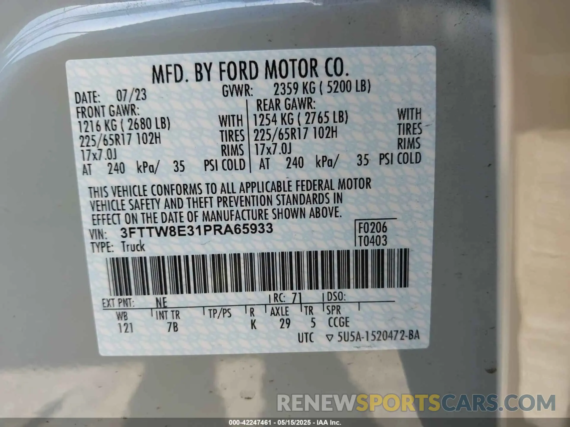 9 Photograph of a damaged car 3FTTW8E31PRA65933 FORD MAVERICK 2023