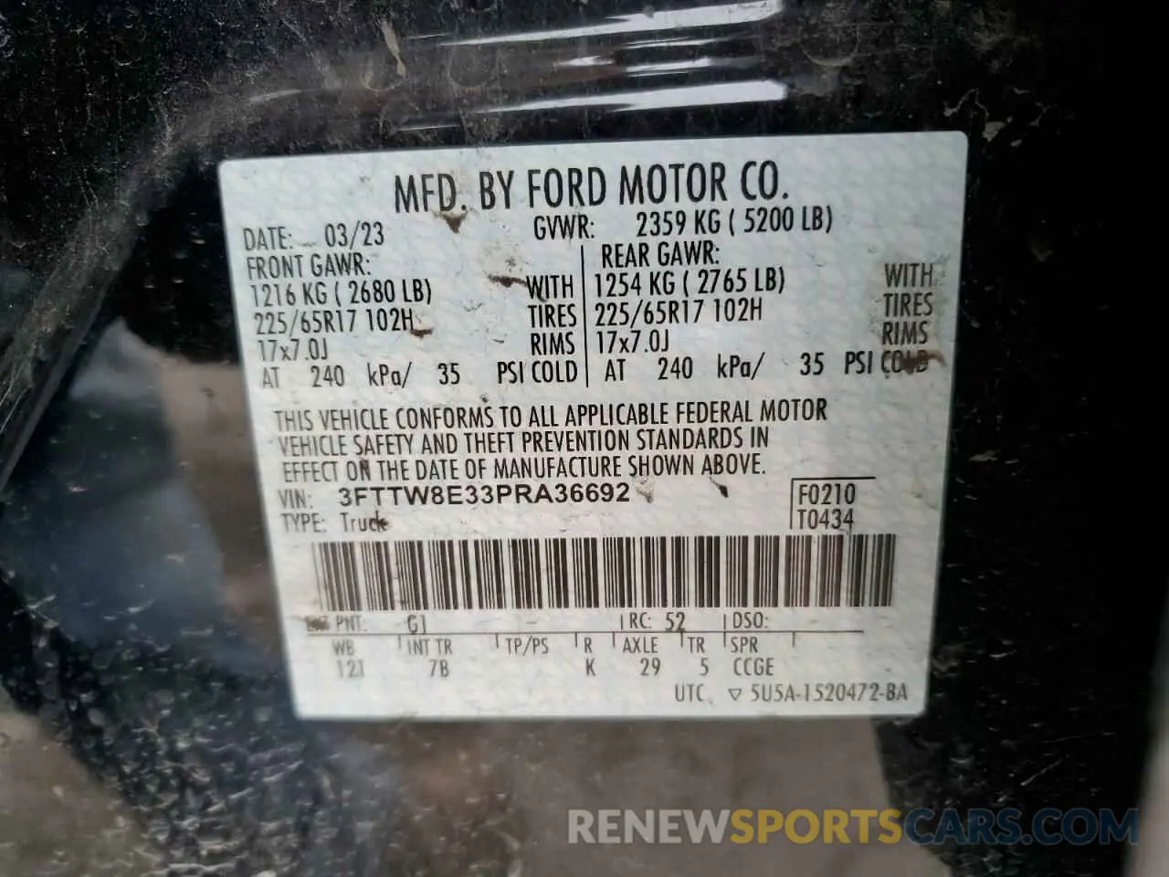 13 Фотография поврежденного автомобиля 3FTTW8E33PRA36692 FORD MAVERICK 2023