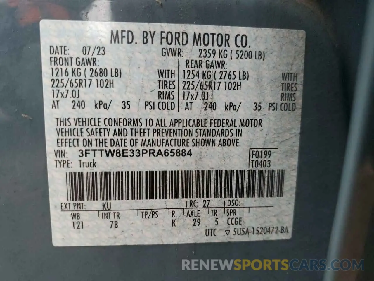 12 Фотография поврежденного автомобиля 3FTTW8E33PRA65884 FORD MAVERICK 2023