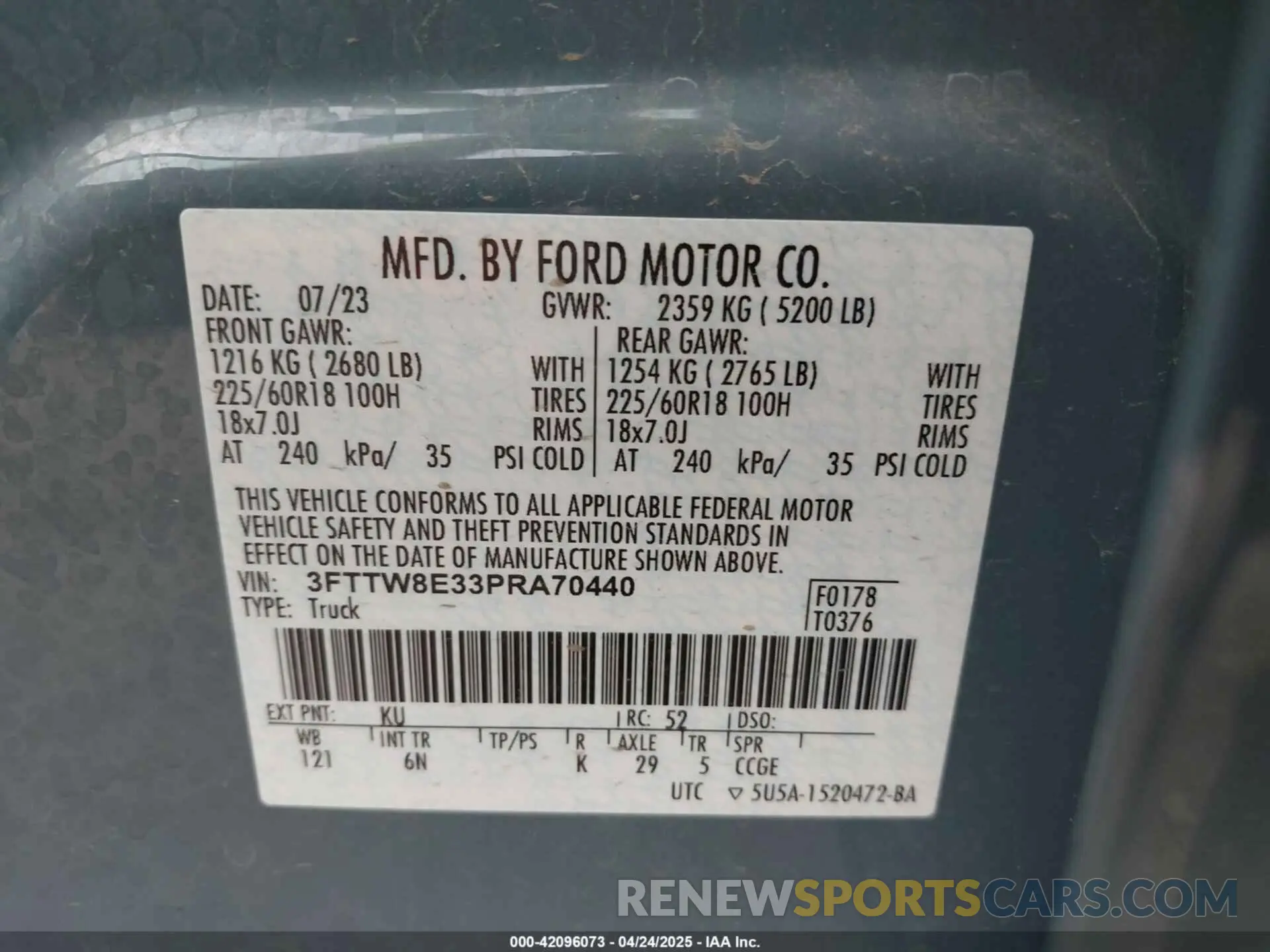 9 Фотография поврежденного автомобиля 3FTTW8E33PRA70440 FORD MAVERICK 2023