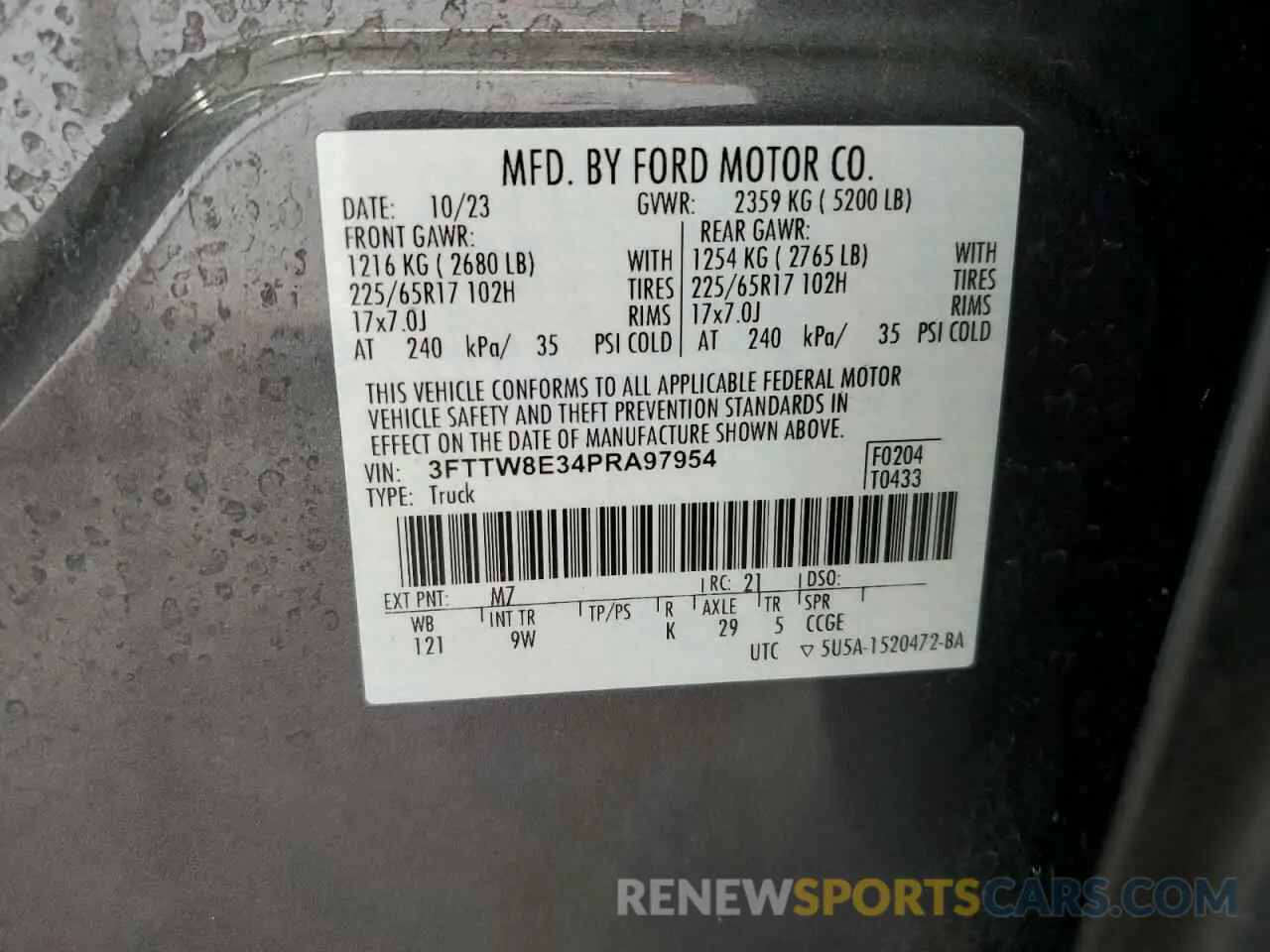 12 Фотография поврежденного автомобиля 3FTTW8E34PRA97954 FORD MAVERICK 2023