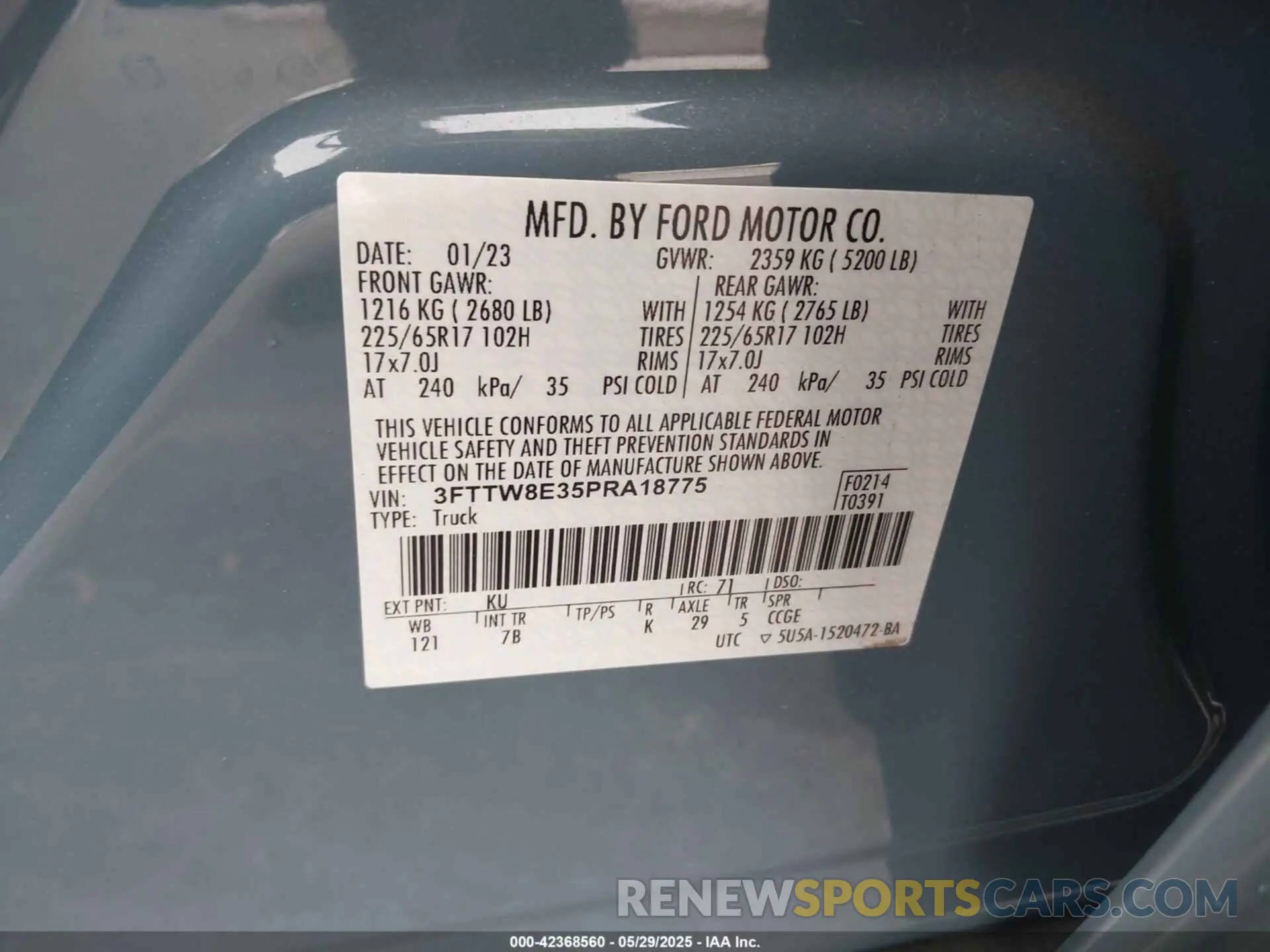 9 Фотография поврежденного автомобиля 3FTTW8E35PRA18775 FORD MAVERICK 2023