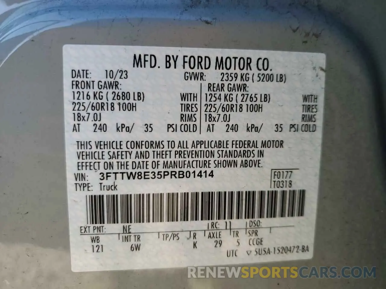 12 Photograph of a damaged car 3FTTW8E35PRB01414 FORD MAVERICK 2023