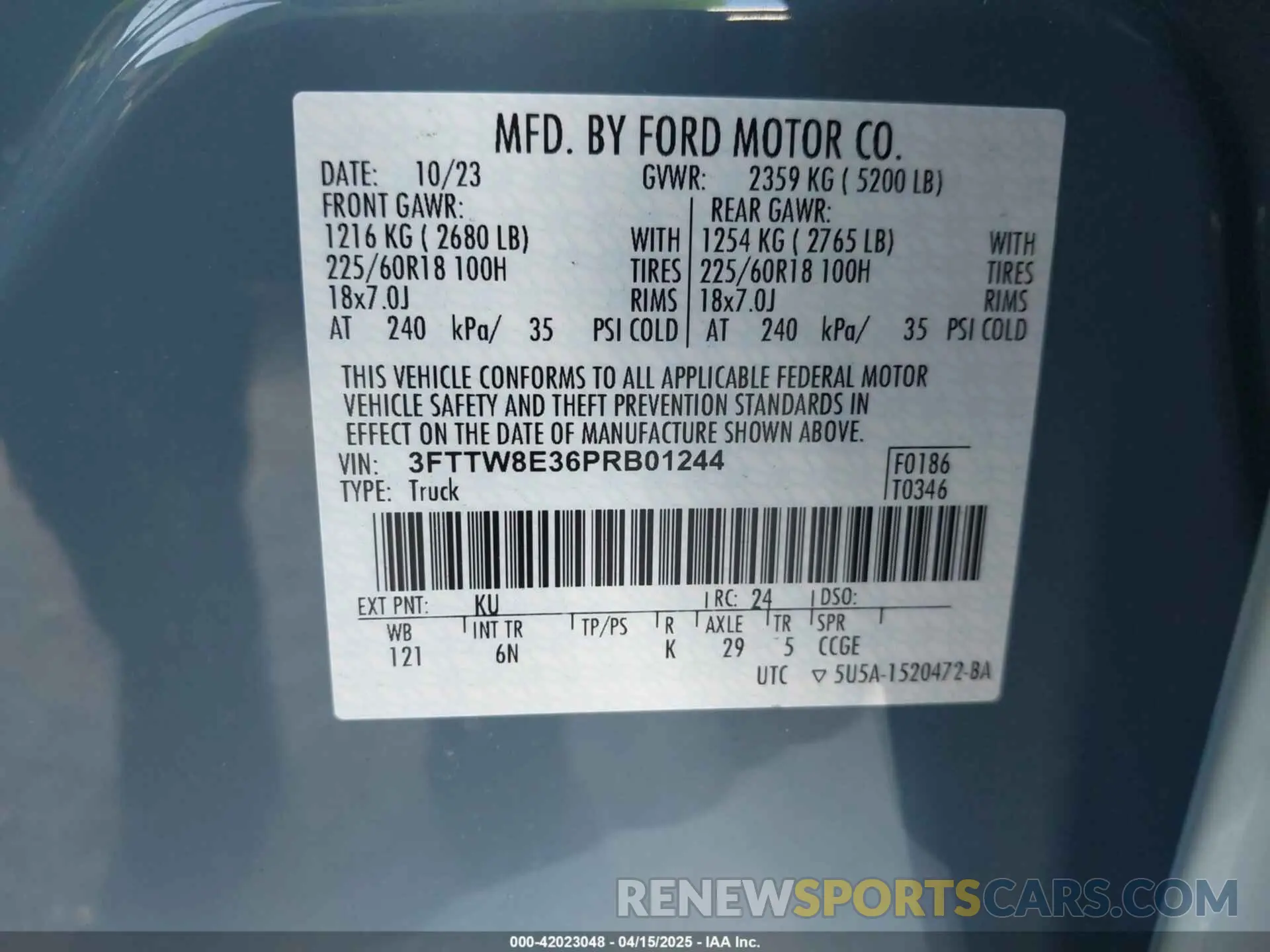 9 Фотография поврежденного автомобиля 3FTTW8E36PRB01244 FORD MAVERICK 2023