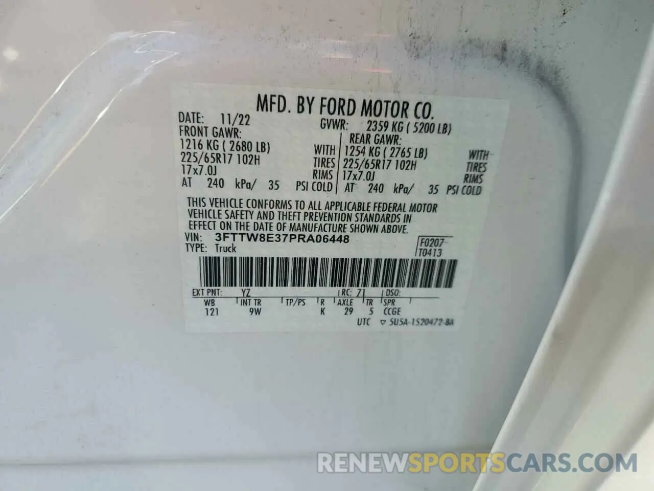 13 Фотография поврежденного автомобиля 3FTTW8E37PRA06448 FORD MAVERICK 2023