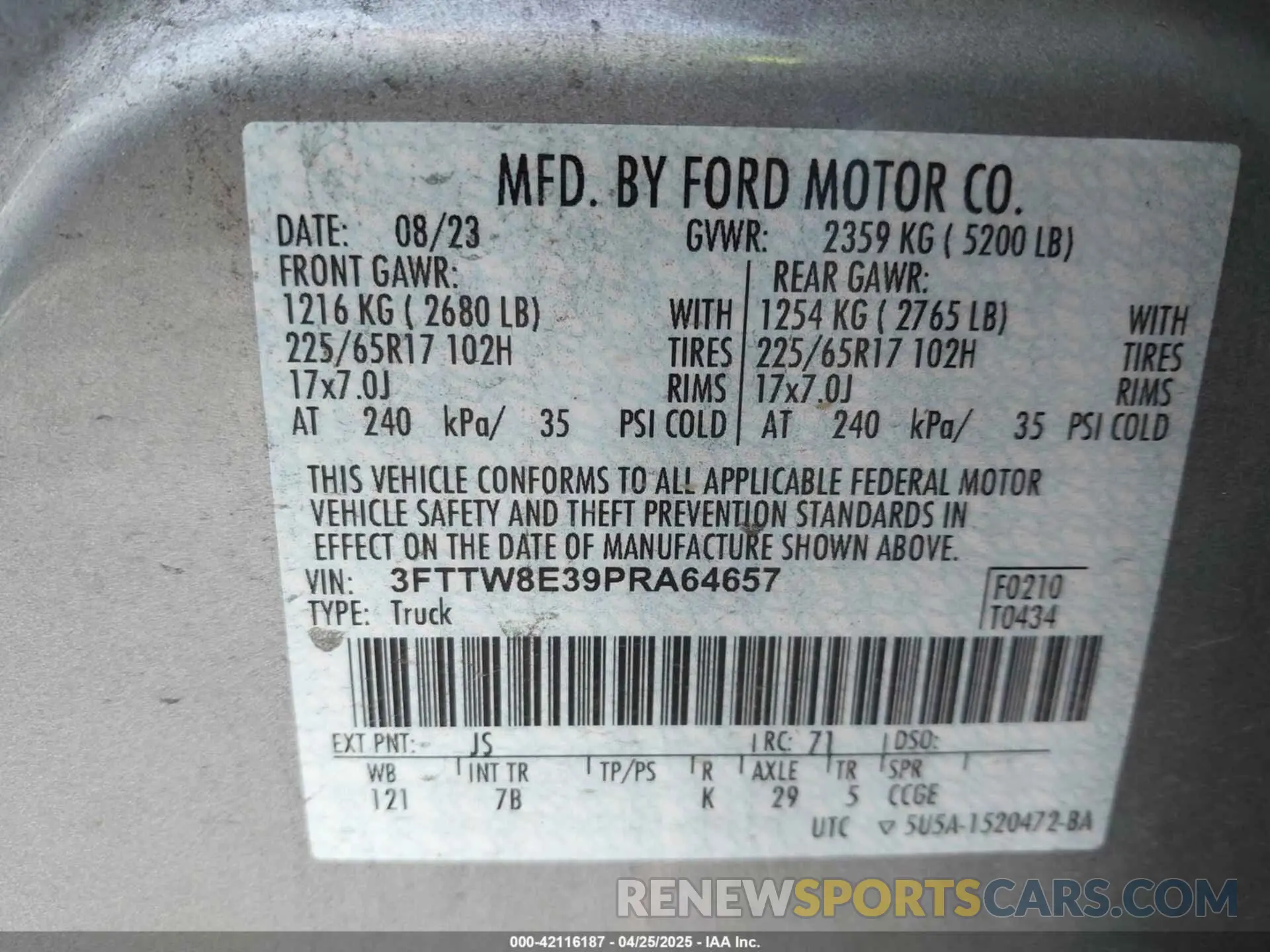 9 Фотография поврежденного автомобиля 3FTTW8E39PRA64657 FORD MAVERICK 2023