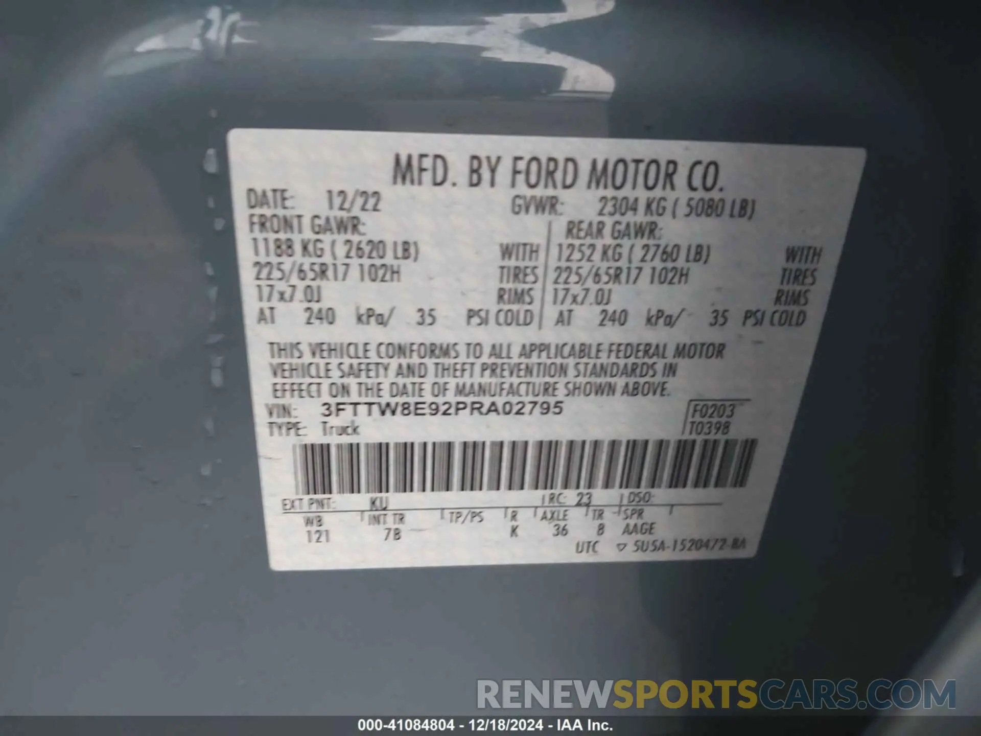 9 Фотография поврежденного автомобиля 3FTTW8E92PRA02795 FORD MAVERICK 2023