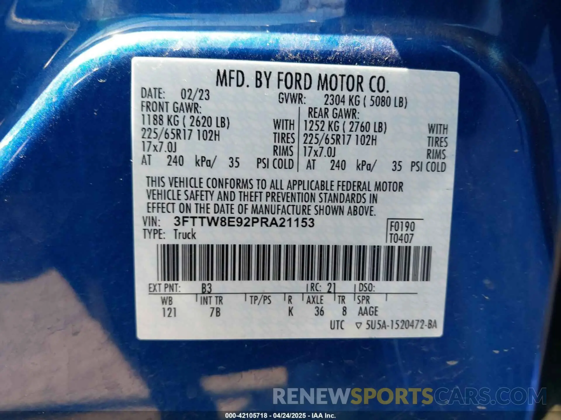 9 Фотография поврежденного автомобиля 3FTTW8E92PRA21153 FORD MAVERICK 2023