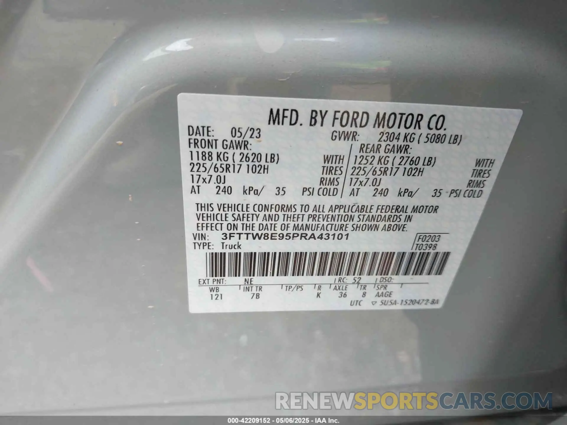 9 Фотография поврежденного автомобиля 3FTTW8E95PRA43101 FORD MAVERICK 2023