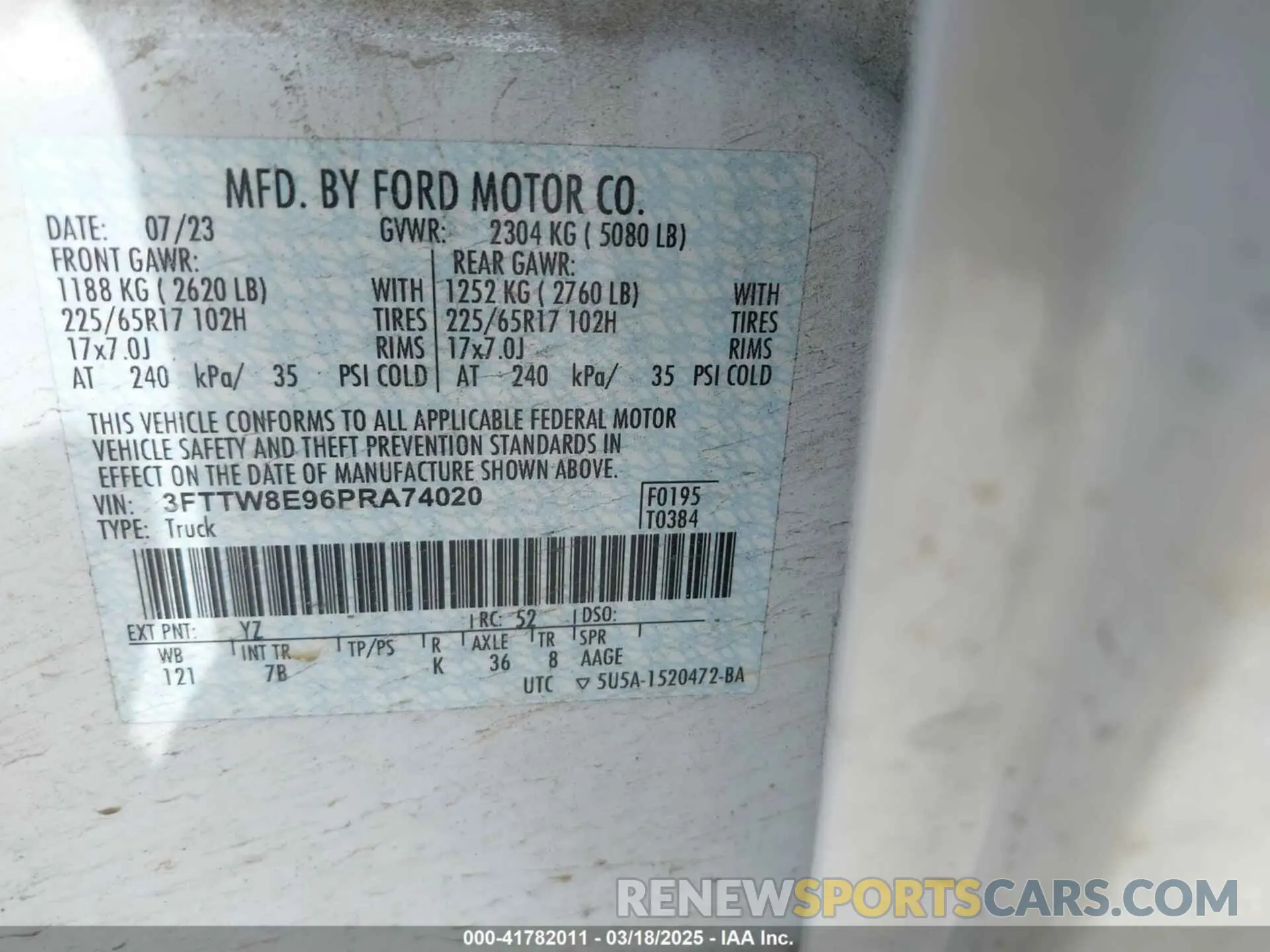 9 Фотография поврежденного автомобиля 3FTTW8E96PRA74020 FORD MAVERICK 2023