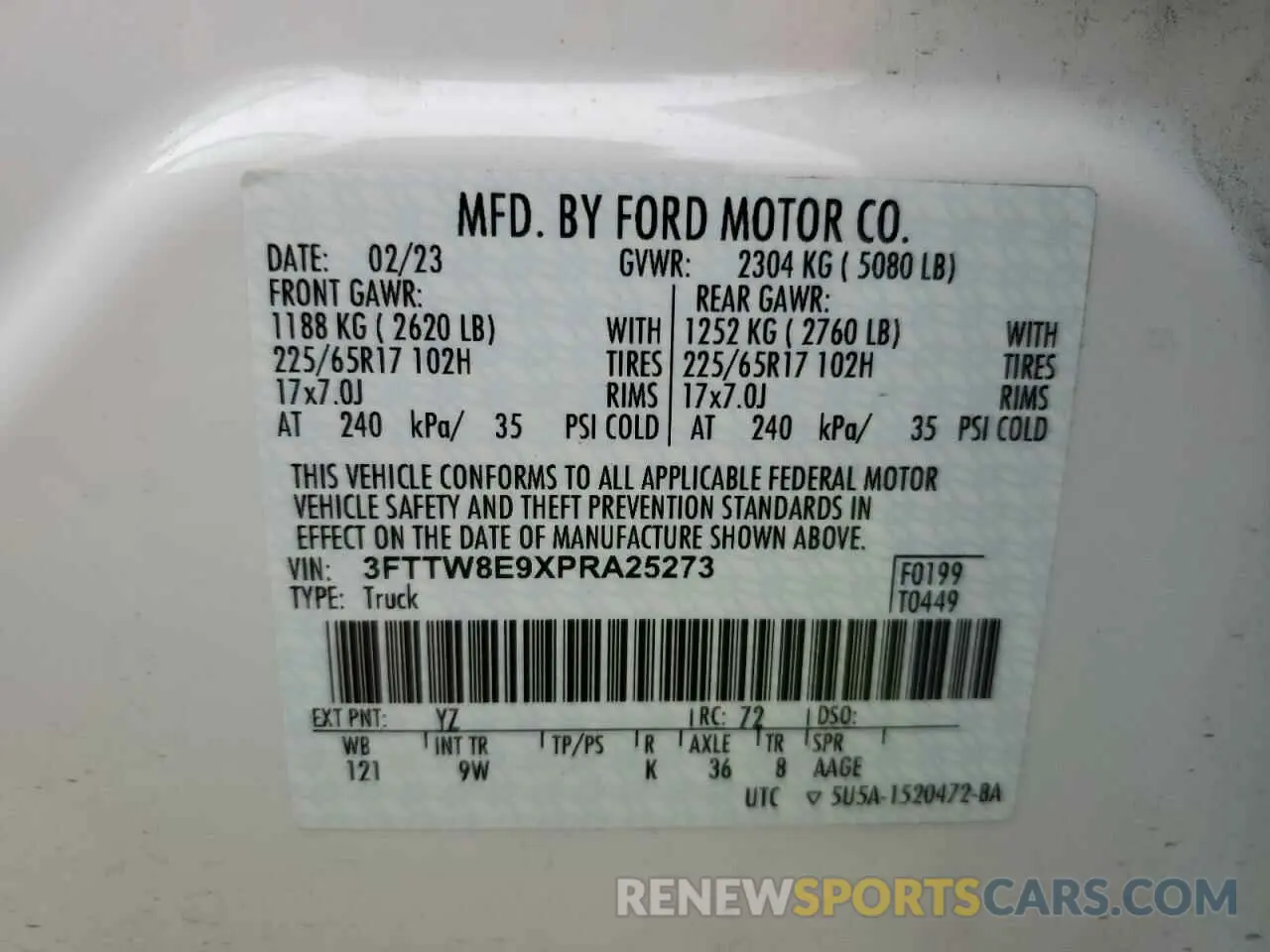 14 Фотография поврежденного автомобиля 3FTTW8E9XPRA25273 FORD MAVERICK 2023