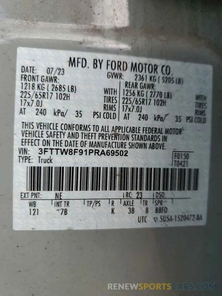13 Photograph of a damaged car 3FTTW8F91PRA69502 FORD MAVERICK 2023