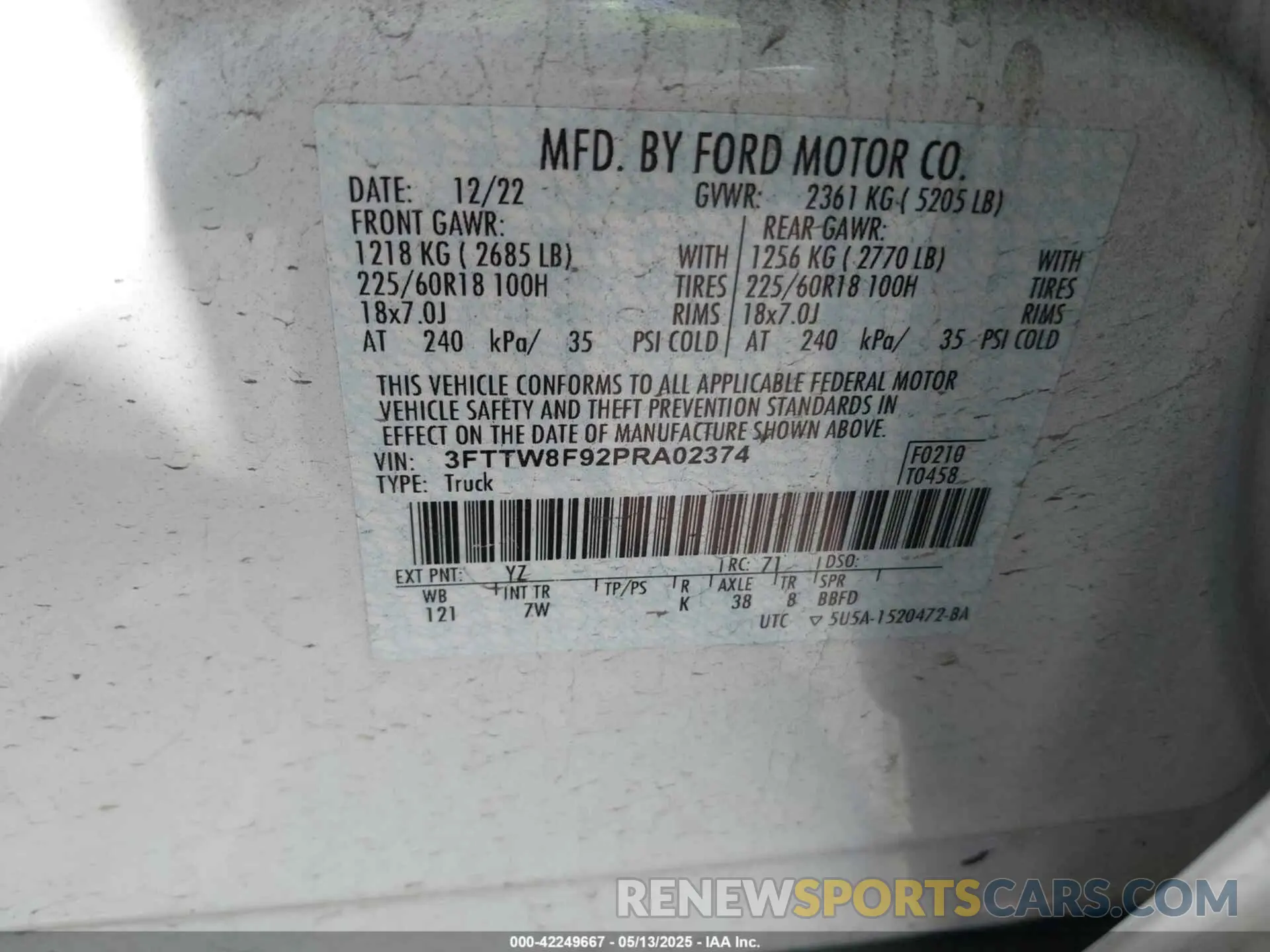 9 Photograph of a damaged car 3FTTW8F92PRA02374 FORD MAVERICK 2023