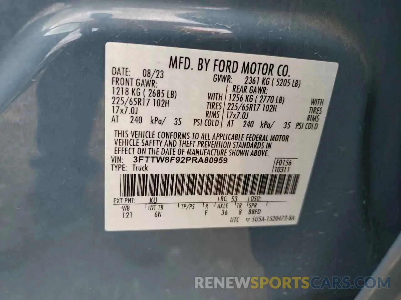 12 Фотография поврежденного автомобиля 3FTTW8F92PRA80959 FORD MAVERICK 2023