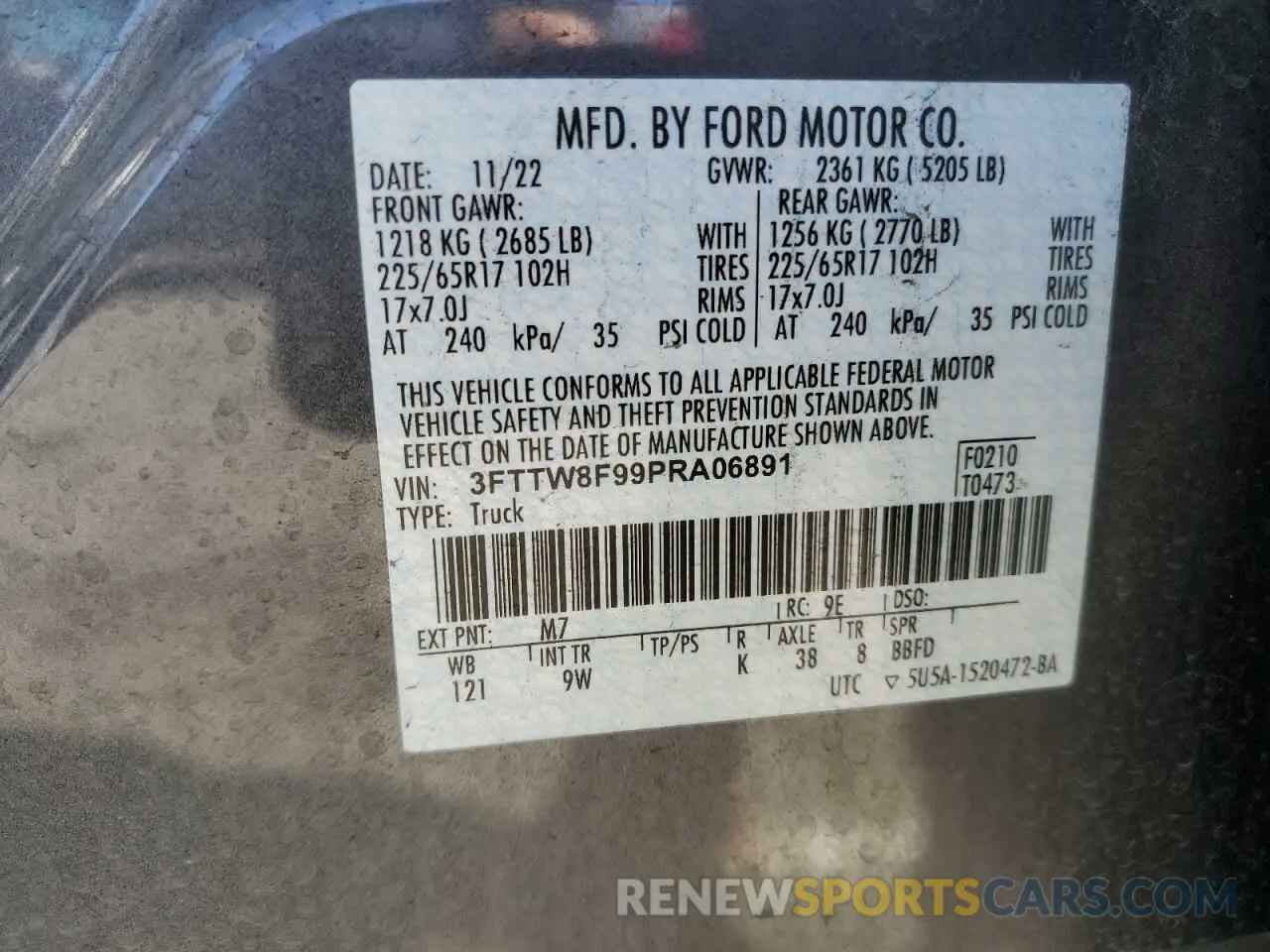 13 Фотография поврежденного автомобиля 3FTTW8F99PRA06891 FORD MAVERICK 2023