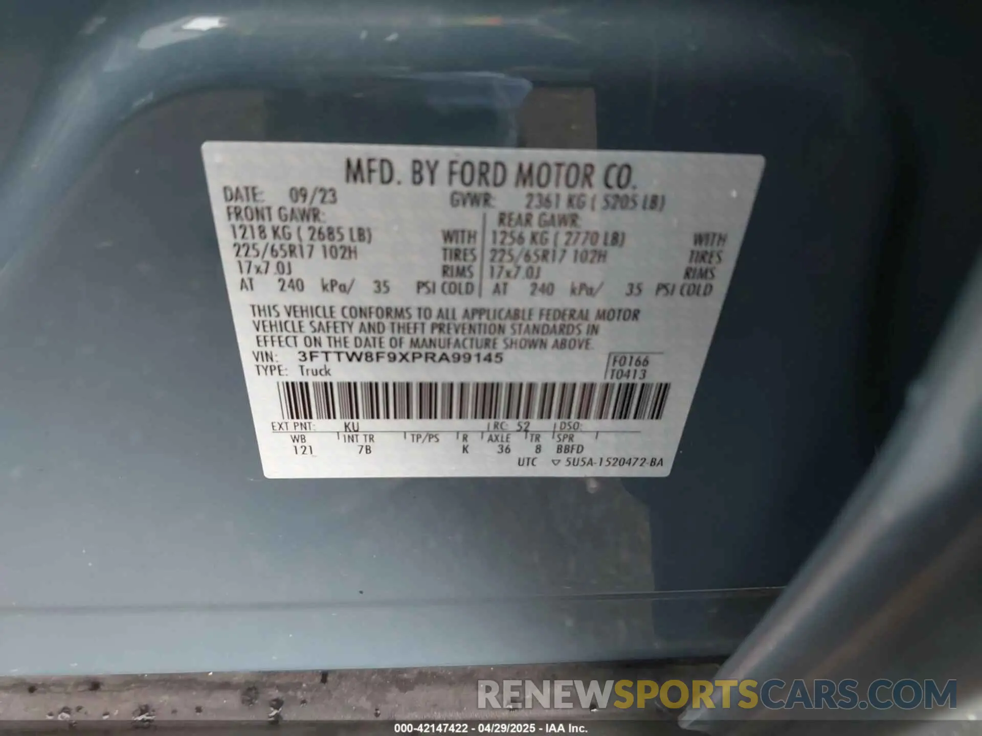 9 Фотография поврежденного автомобиля 3FTTW8F9XPRA99145 FORD MAVERICK 2023