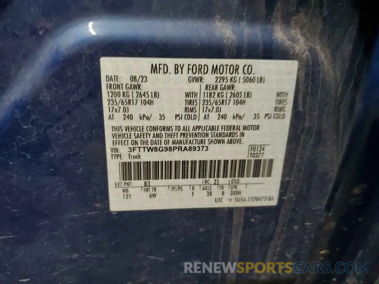 13 Фотография поврежденного автомобиля 3FTTW8G98PRA89373 FORD MAVERICK 2023
