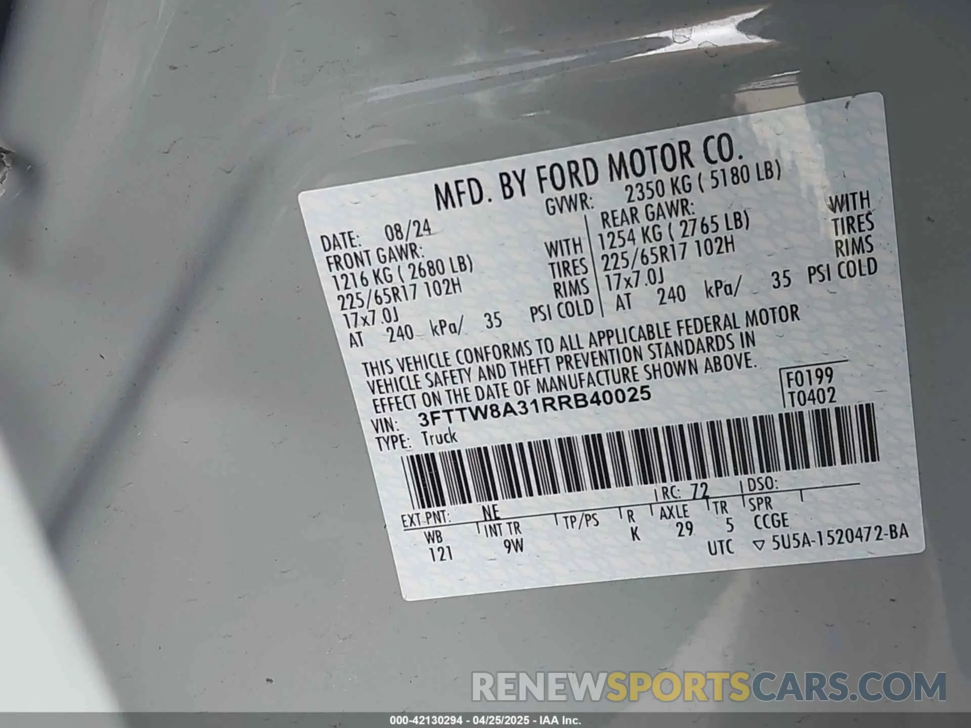 9 Фотография поврежденного автомобиля 3FTTW8A31RRB40025 FORD MAVERICK 2024