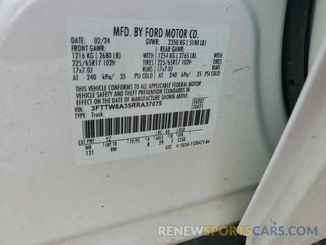 12 Photograph of a damaged car 3FTTW8A35RRA37075 FORD MAVERICK 2024