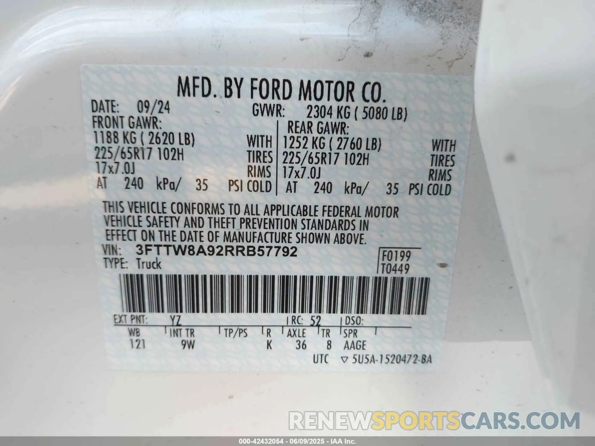 9 Photograph of a damaged car 3FTTW8A92RRB57792 FORD MAVERICK 2024