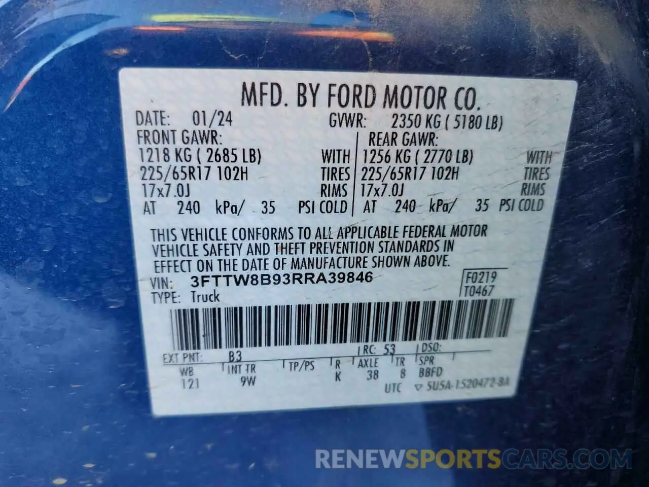 12 Фотография поврежденного автомобиля 3FTTW8B93RRA39846 FORD MAVERICK 2024
