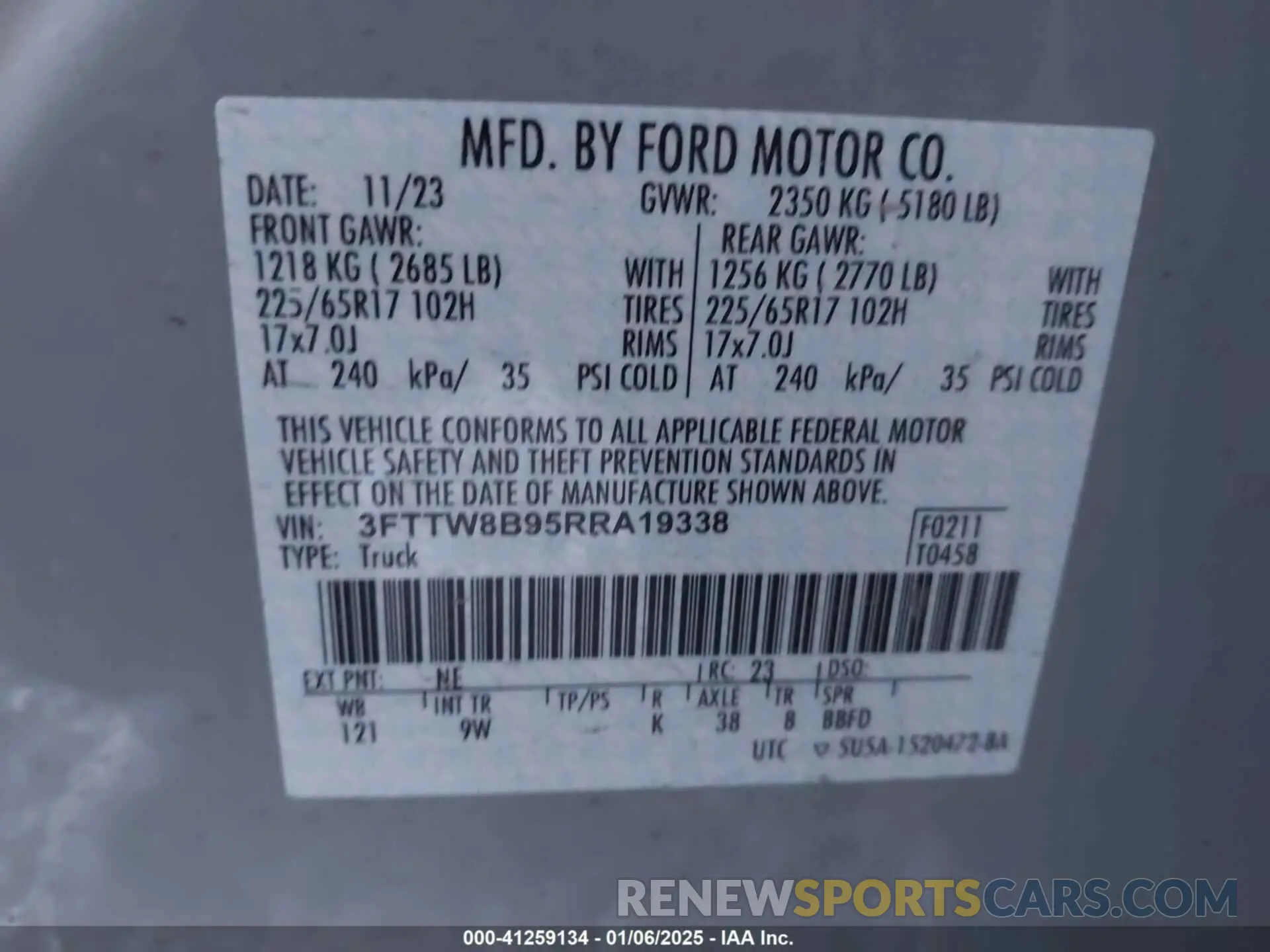 9 Фотография поврежденного автомобиля 3FTTW8B95RRA19338 FORD MAVERICK 2024