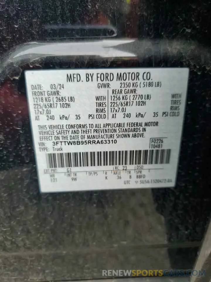 13 Photograph of a damaged car 3FTTW8B95RRA63310 FORD MAVERICK 2024