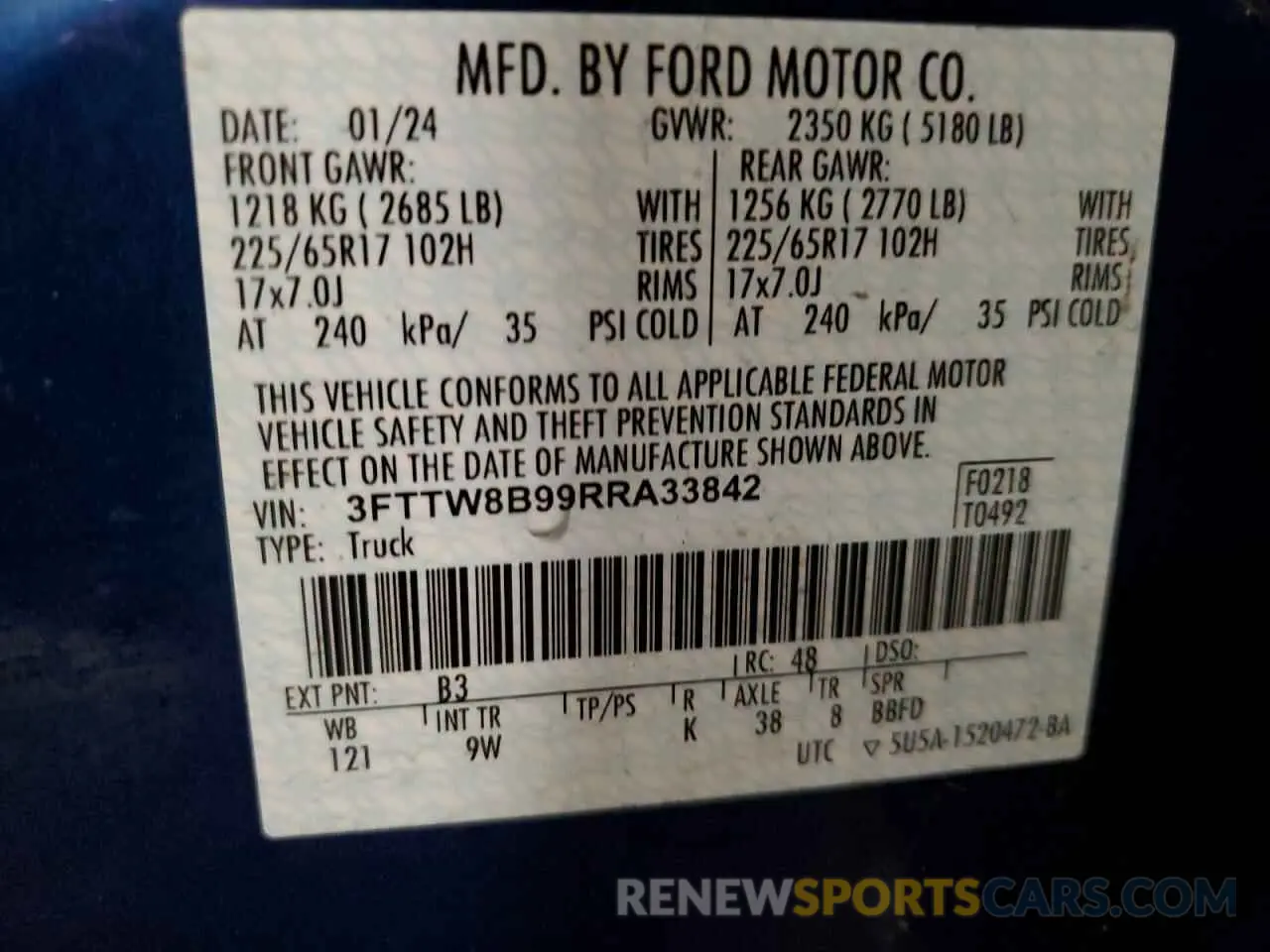 12 Фотография поврежденного автомобиля 3FTTW8B99RRA33842 FORD MAVERICK 2024