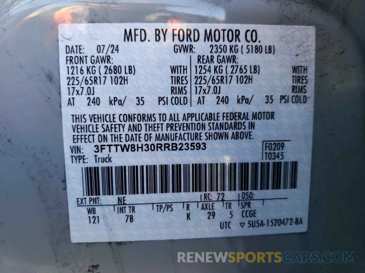 12 Photograph of a damaged car 3FTTW8H30RRB23593 FORD MAVERICK 2024