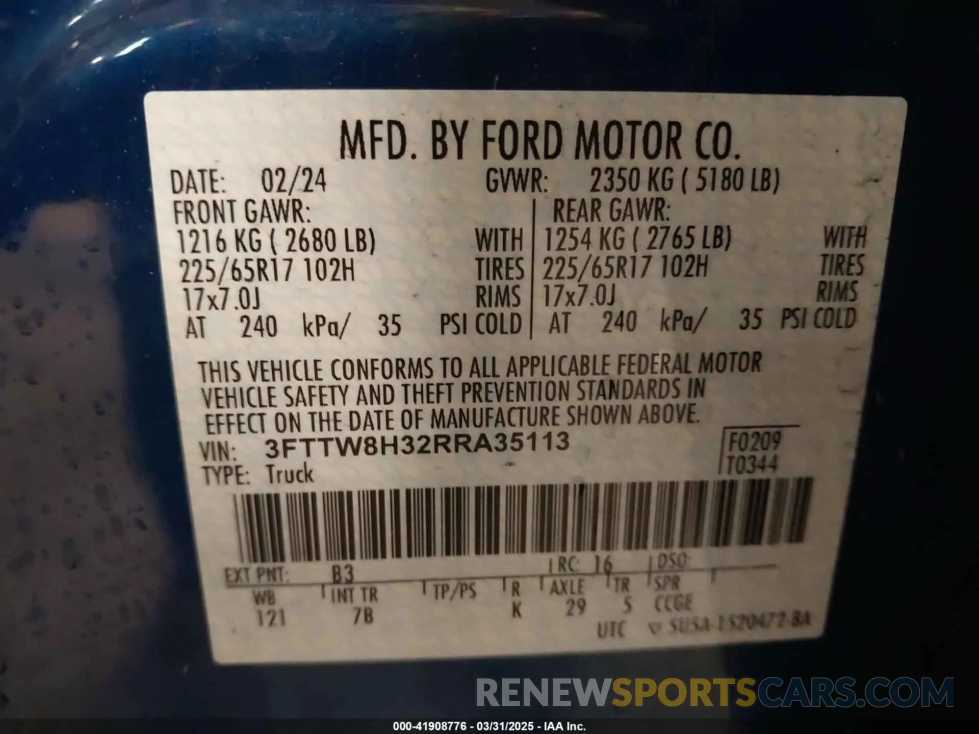 17 Фотография поврежденного автомобиля 3FTTW8H32RRA35113 FORD MAVERICK 2024