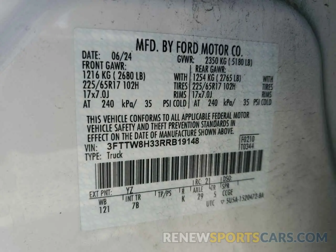 12 Photograph of a damaged car 3FTTW8H33RRB19148 FORD MAVERICK 2024