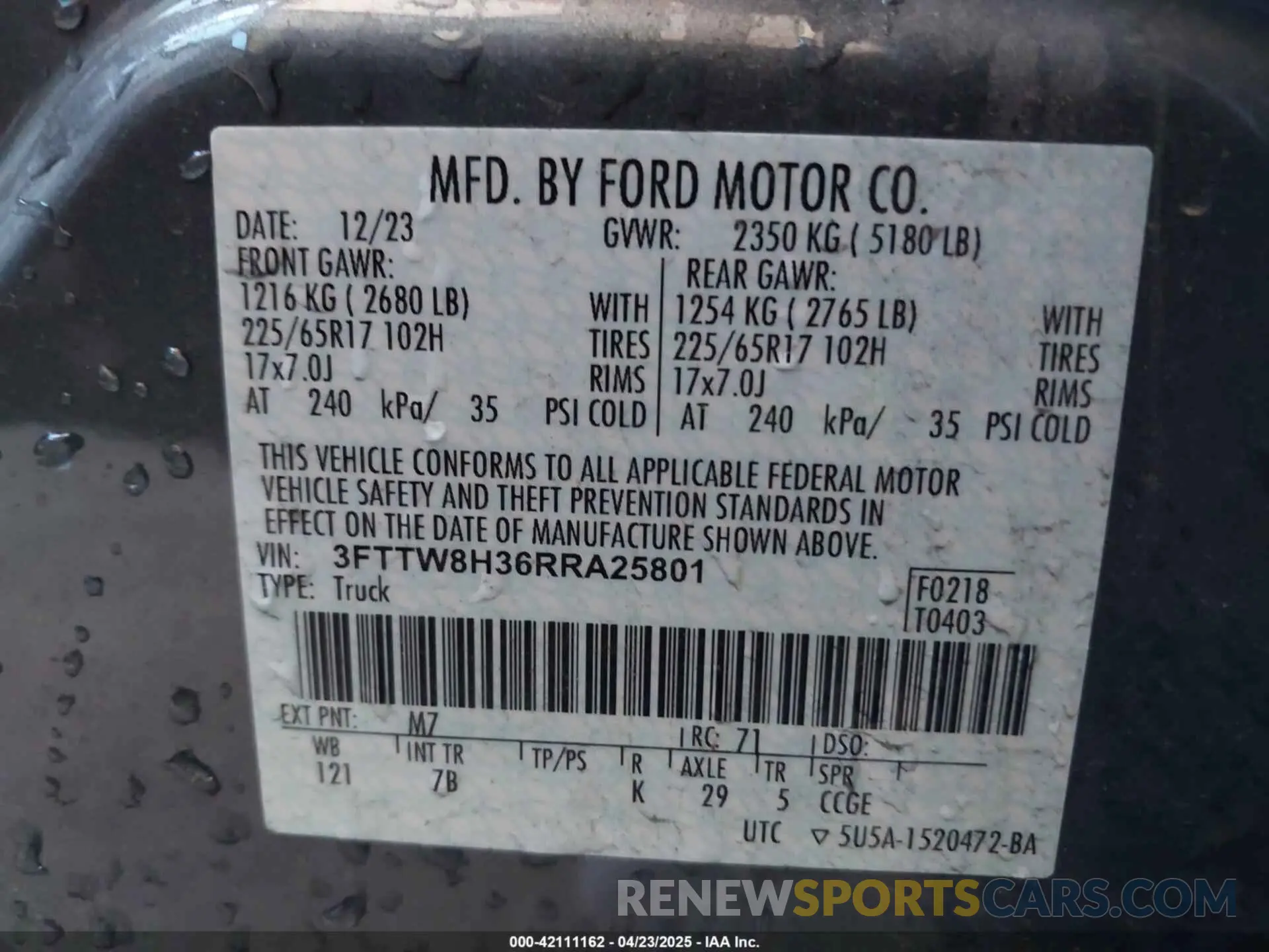 9 Фотография поврежденного автомобиля 3FTTW8H36RRA25801 FORD MAVERICK 2024
