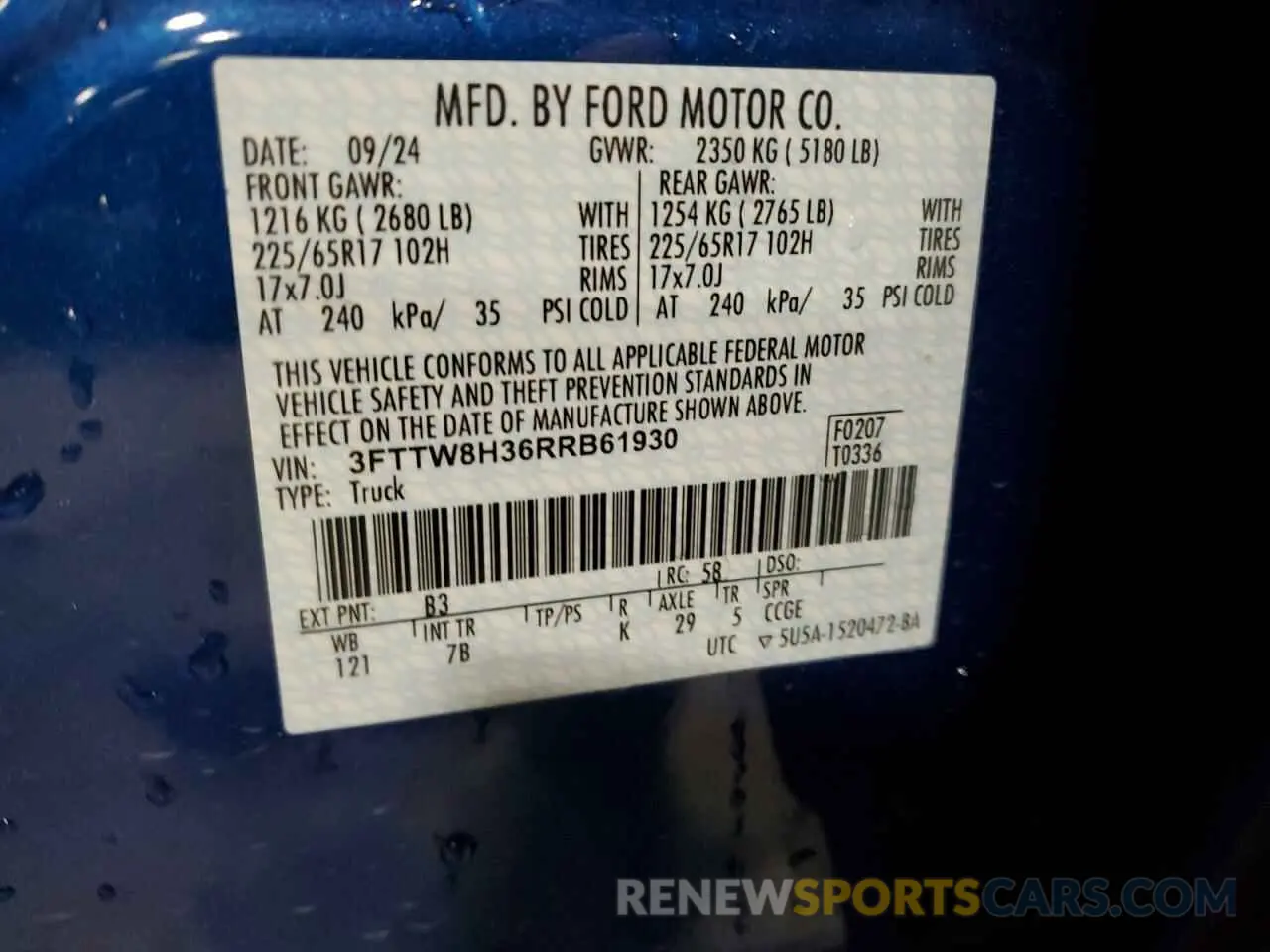 14 Фотография поврежденного автомобиля 3FTTW8H36RRB61930 FORD MAVERICK 2024