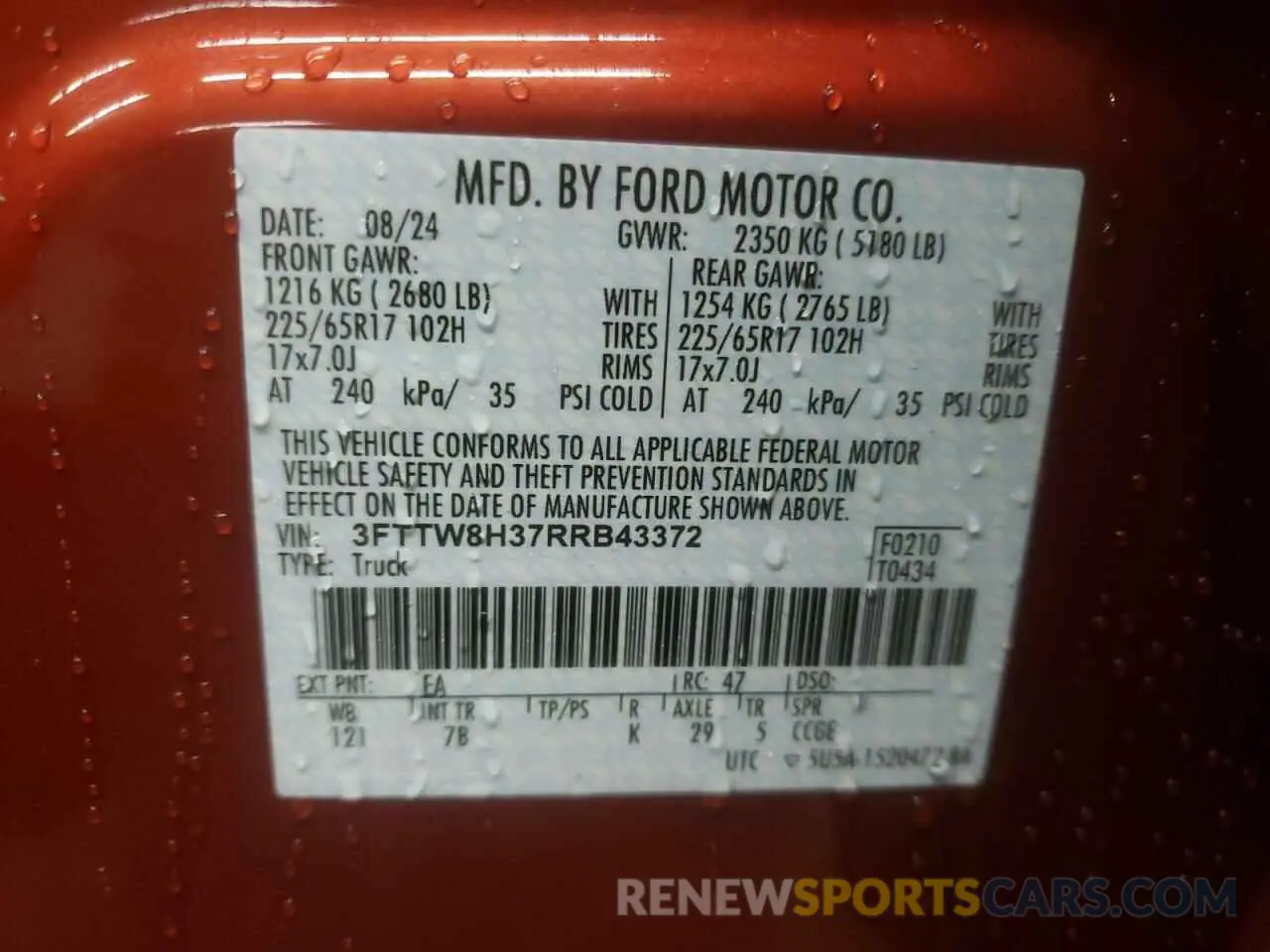 14 Photograph of a damaged car 3FTTW8H37RRB43372 FORD MAVERICK 2024