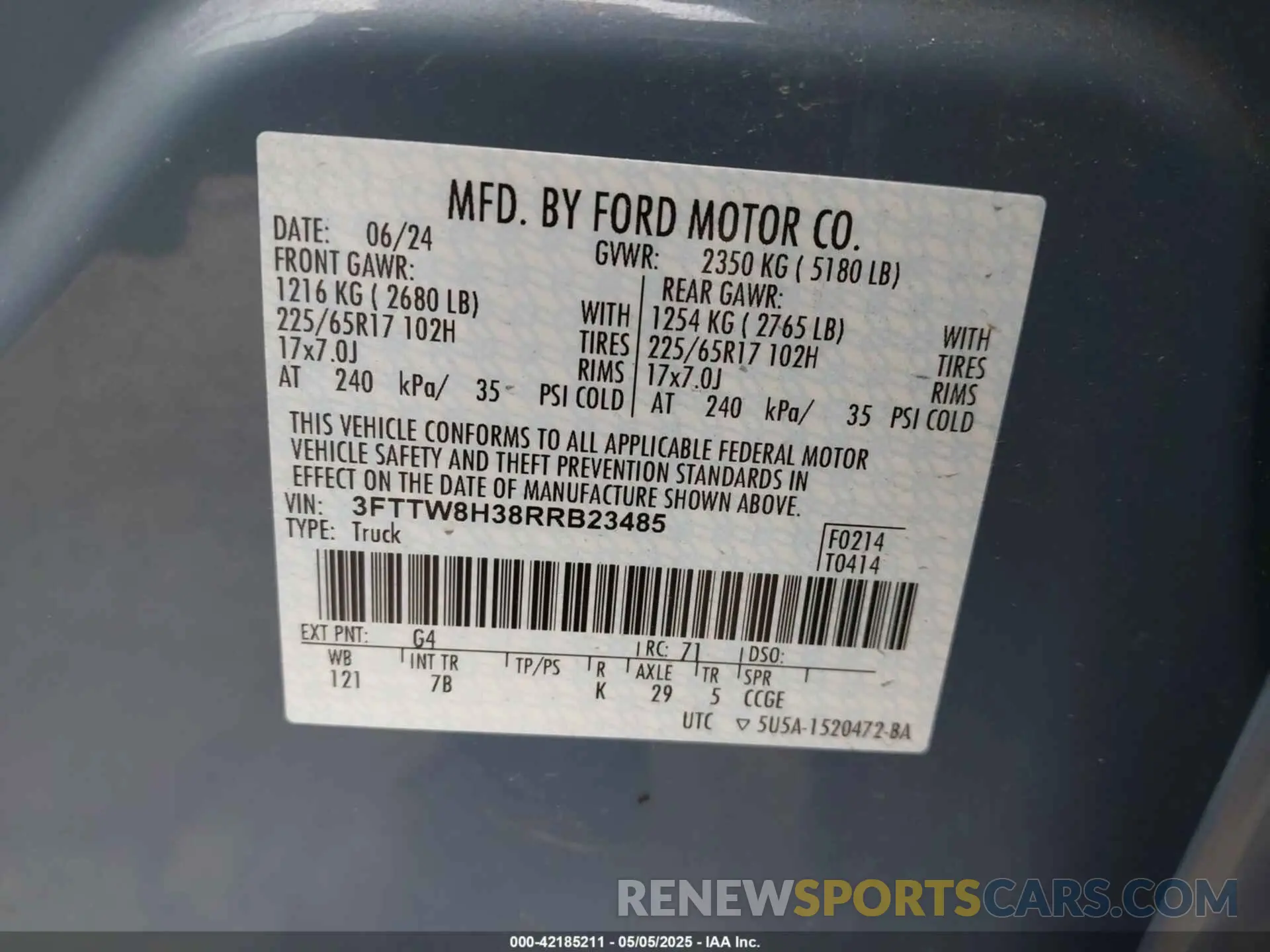 9 Фотография поврежденного автомобиля 3FTTW8H38RRB23485 FORD MAVERICK 2024