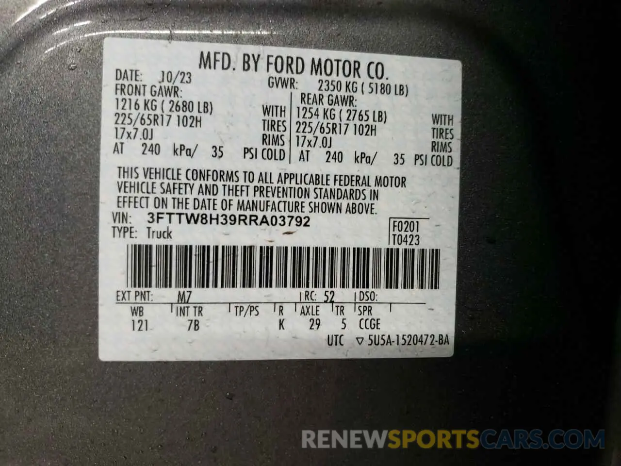 12 Фотография поврежденного автомобиля 3FTTW8H39RRA03792 FORD MAVERICK 2024